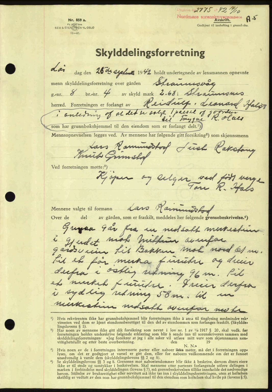 Nordmøre sorenskriveri, AV/SAT-A-4132/1/2/2Ca: Mortgage book no. A94, 1942-1943, Diary no: : 2775/1942