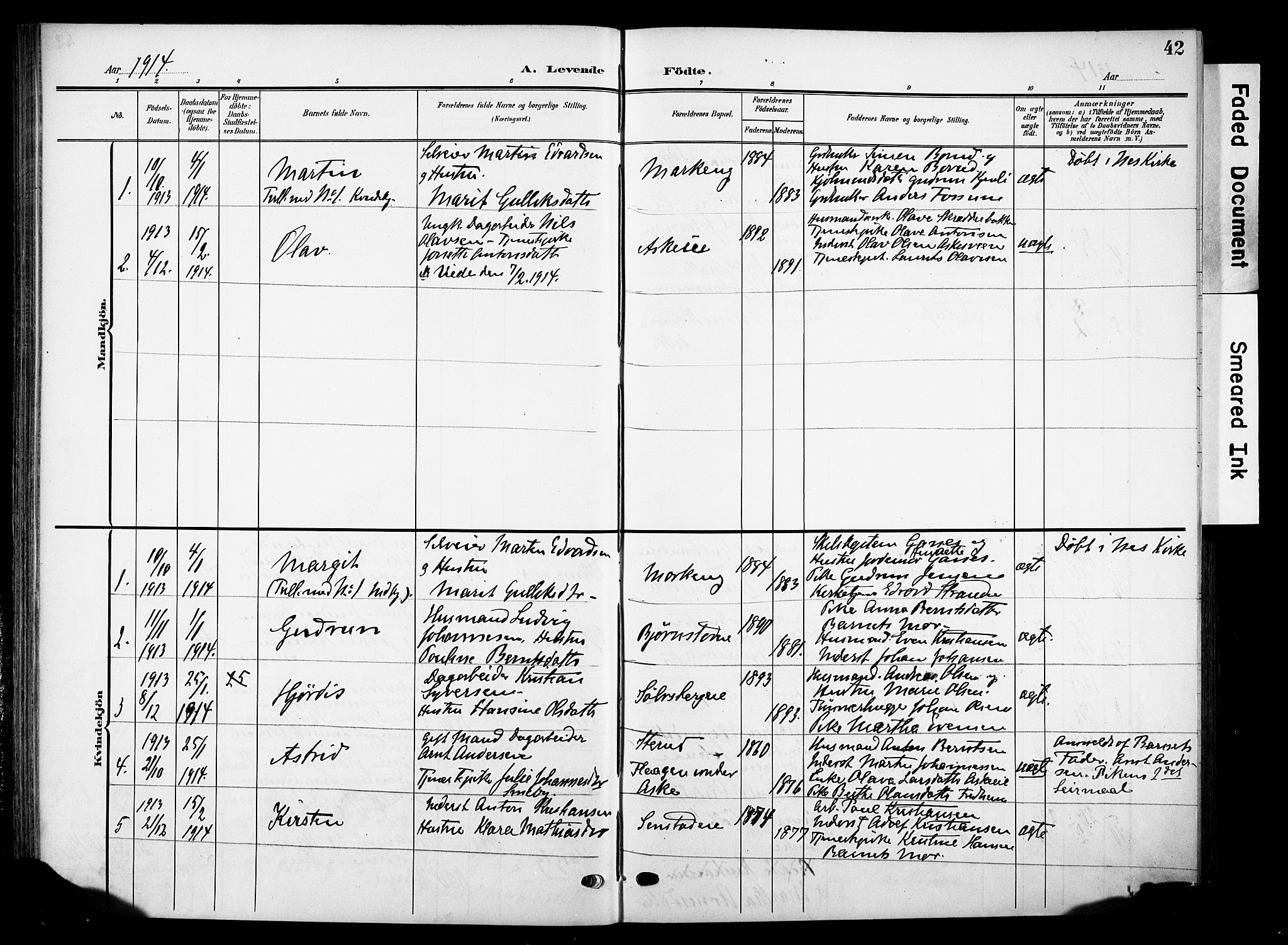 Nes prestekontor, Hedmark, SAH/PREST-020/K/Ka/L0013: Parish register (official) no. 13, 1906-1924, p. 42