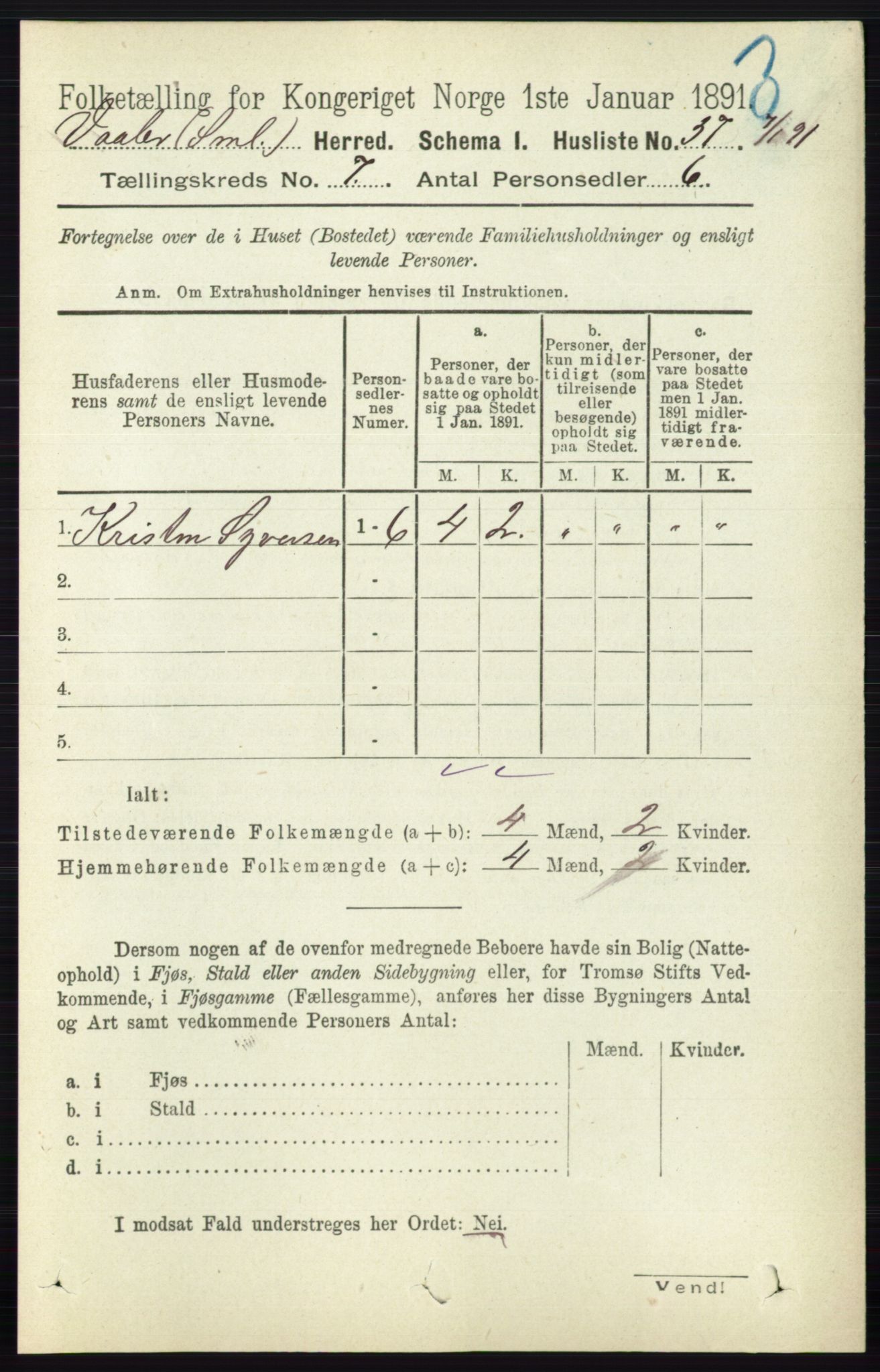 RA, 1891 census for 0137 Våler, 1891, p. 2835