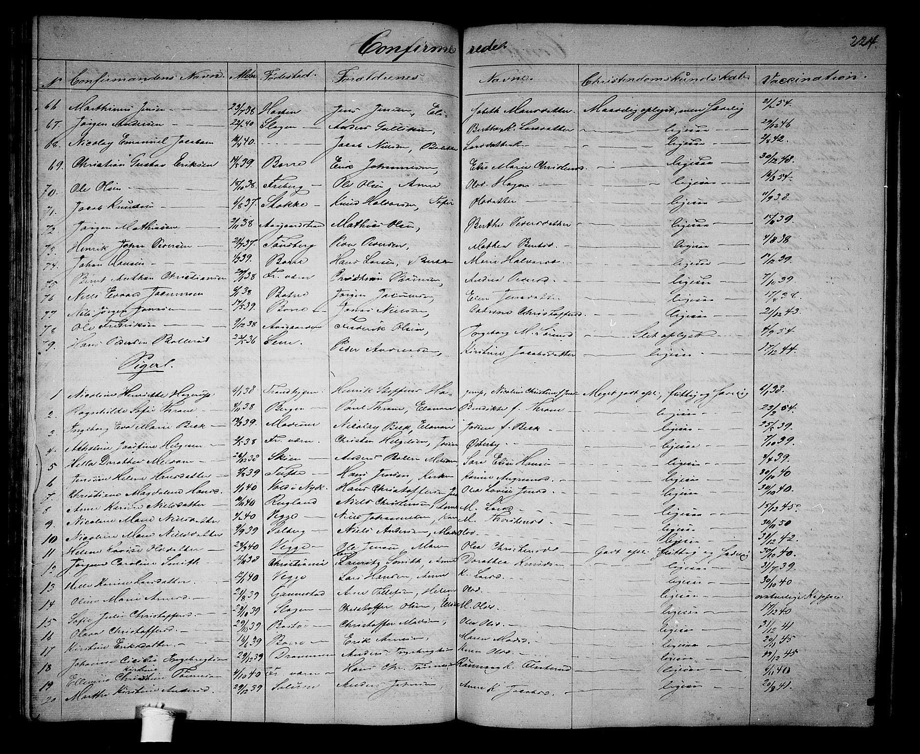 Borre kirkebøker, AV/SAKO-A-338/G/Ga/L0002: Parish register (copy) no. I 2, 1852-1871, p. 224