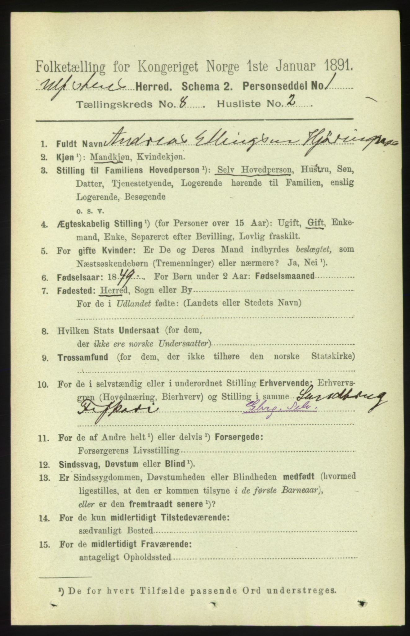 RA, 1891 census for 1516 Ulstein, 1891, p. 2567