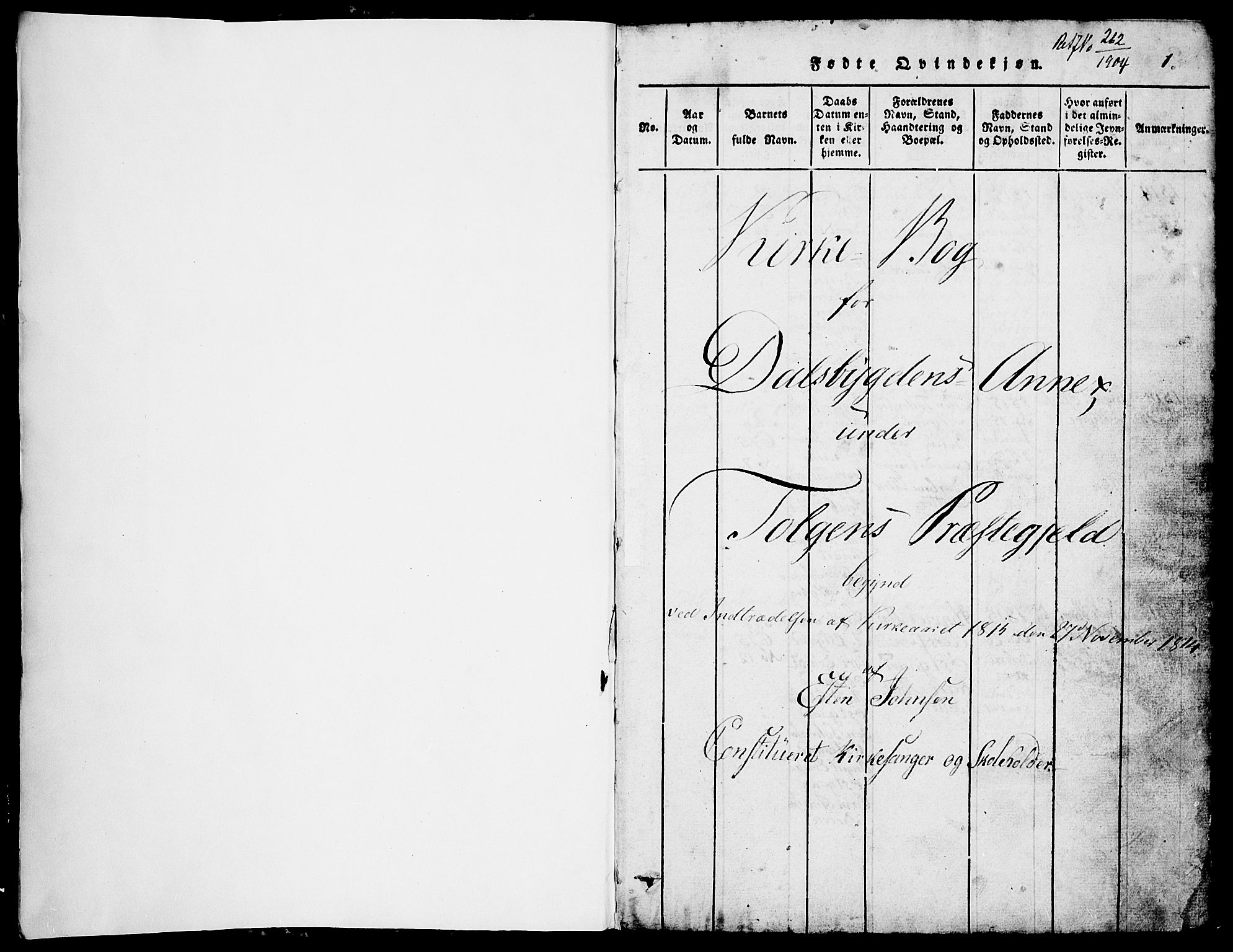 Tolga prestekontor, SAH/PREST-062/L/L0002: Parish register (copy) no. 2, 1815-1844, p. 0-1