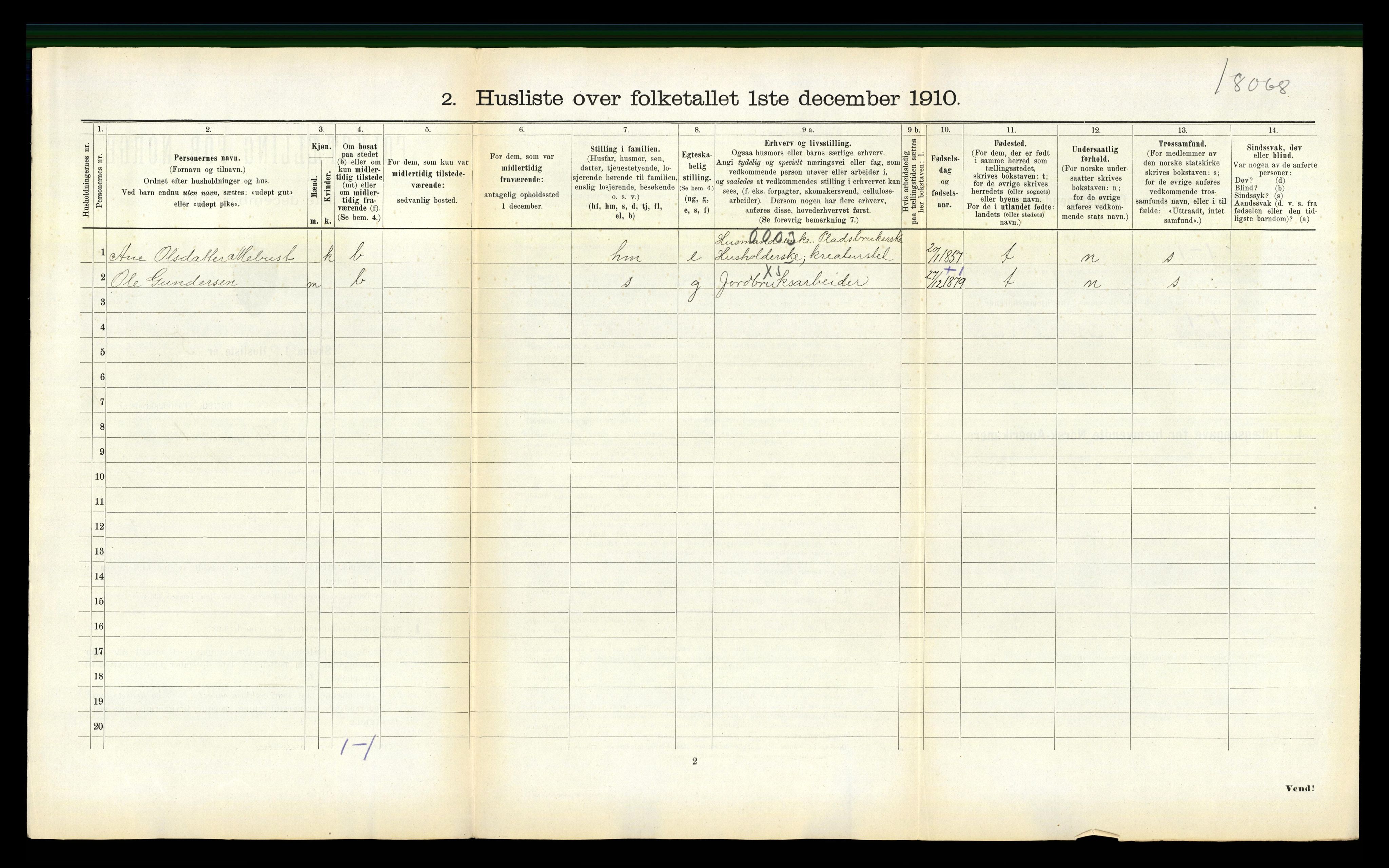 RA, 1910 census for Selbu, 1910, p. 1007