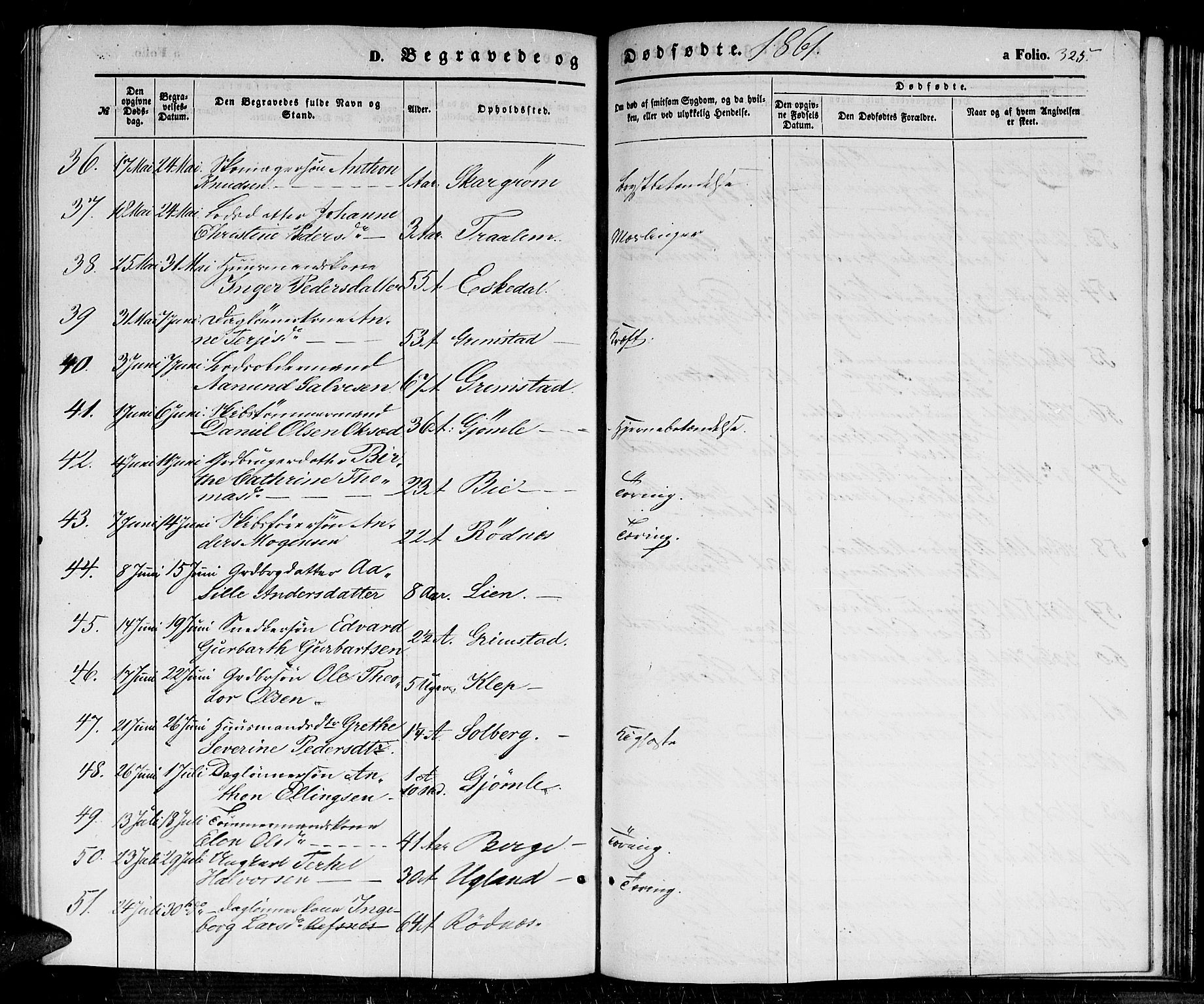 Fjære sokneprestkontor, AV/SAK-1111-0011/F/Fb/L0008: Parish register (copy) no. B 8, 1854-1867, p. 325