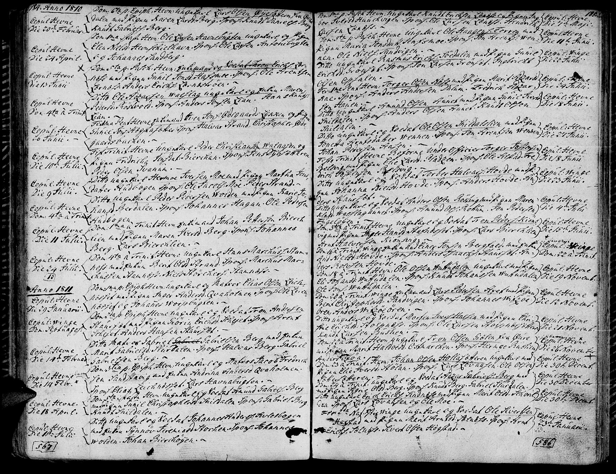 Ministerialprotokoller, klokkerbøker og fødselsregistre - Sør-Trøndelag, AV/SAT-A-1456/630/L0490: Parish register (official) no. 630A03, 1795-1818, p. 184-185