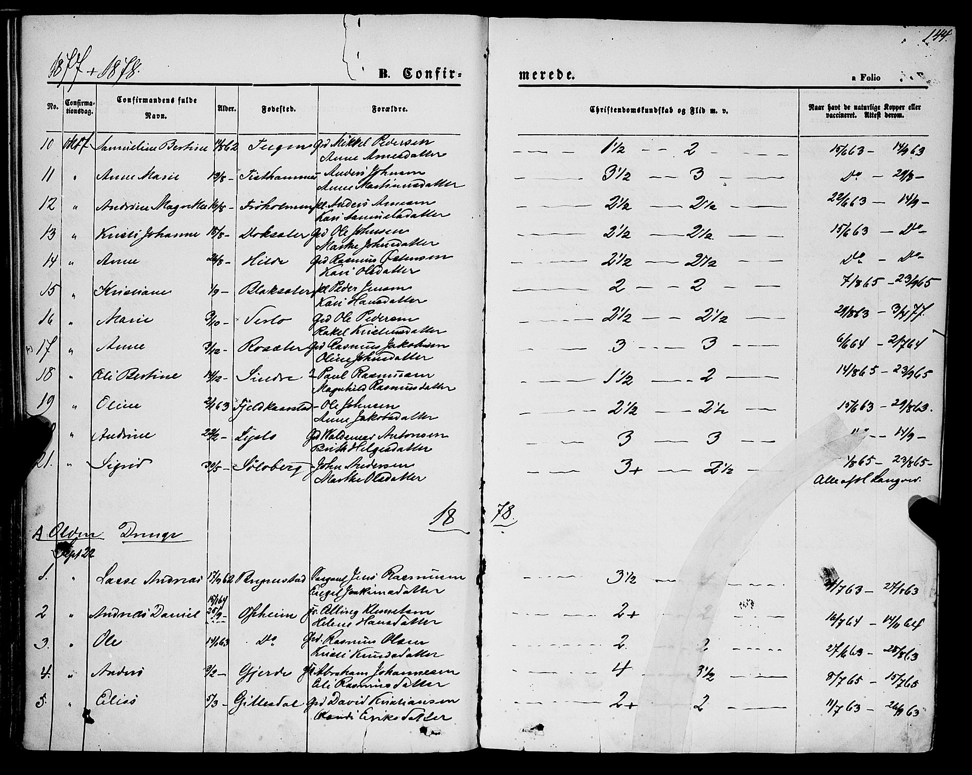 Innvik sokneprestembete, AV/SAB-A-80501: Parish register (official) no. A 6, 1865-1878, p. 144