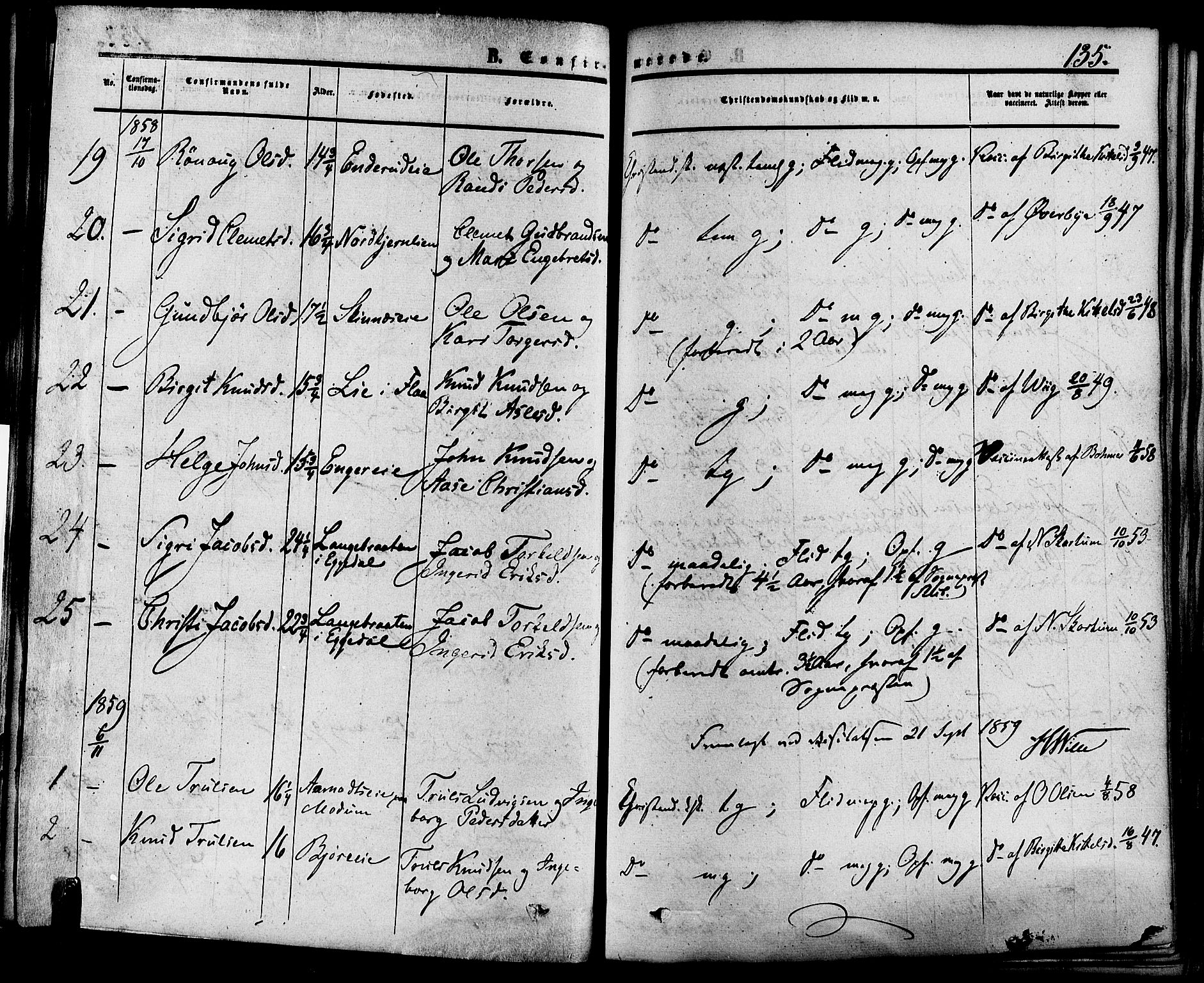 Krødsherad kirkebøker, SAKO/A-19/F/Fa/L0003: Parish register (official) no. 3, 1851-1872, p. 135