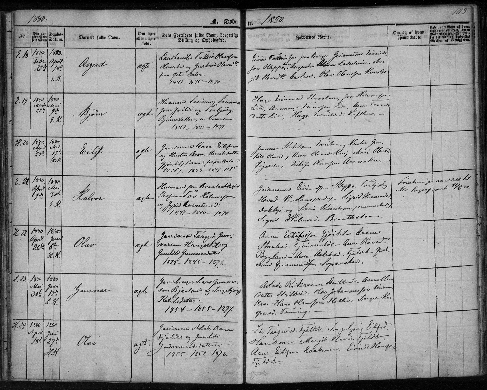 Lårdal kirkebøker, AV/SAKO-A-284/F/Fa/L0006: Parish register (official) no. I 6, 1861-1886, p. 103