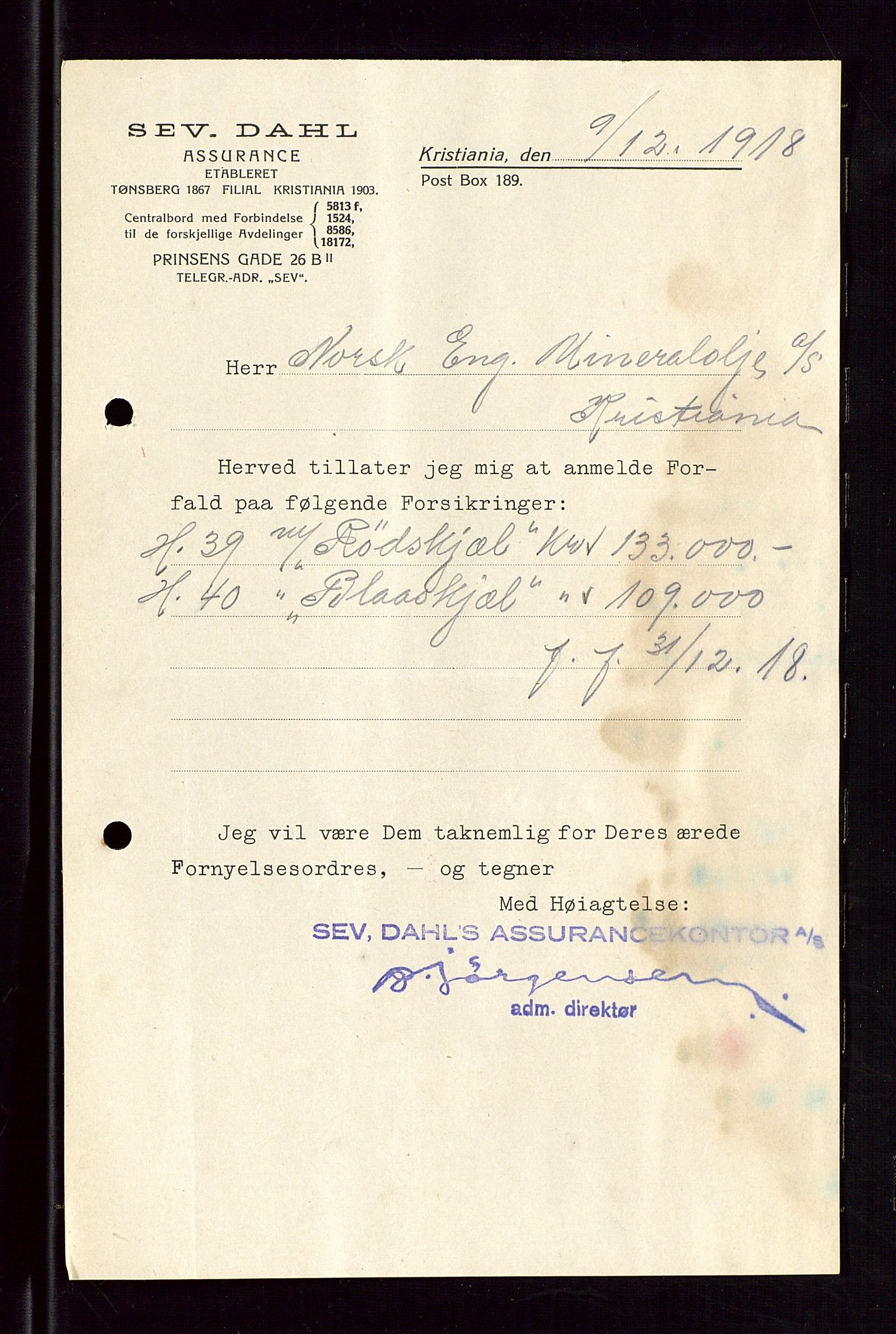 Pa 1521 - A/S Norske Shell, AV/SAST-A-101915/E/Ea/Eaa/L0005: Sjefskorrespondanse, 1918, p. 10