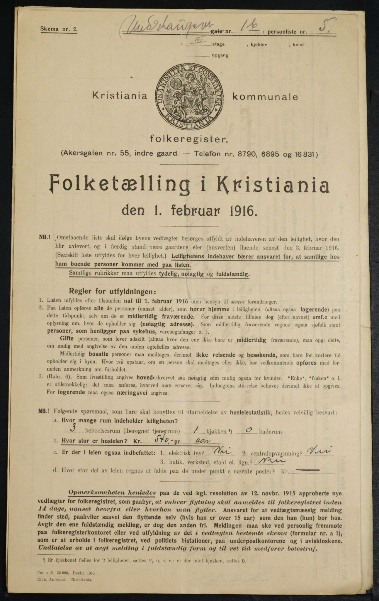 OBA, Municipal Census 1916 for Kristiania, 1916, p. 123490