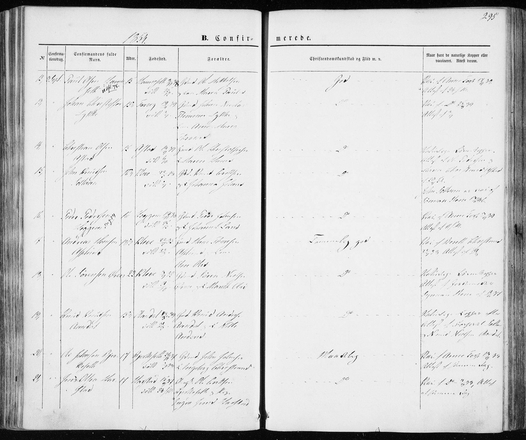 Ministerialprotokoller, klokkerbøker og fødselsregistre - Møre og Romsdal, AV/SAT-A-1454/586/L0984: Parish register (official) no. 586A10, 1844-1856, p. 295