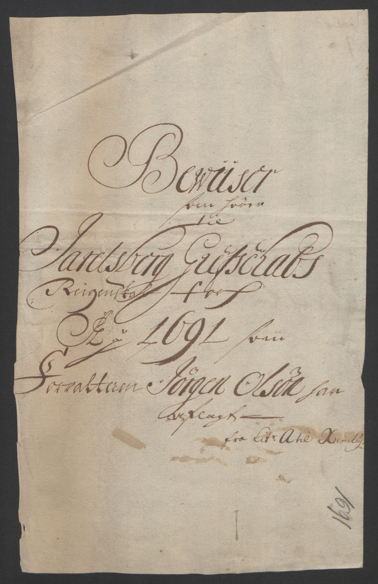 Rentekammeret inntil 1814, Reviderte regnskaper, Fogderegnskap, RA/EA-4092/R32/L1864: Fogderegnskap Jarlsberg grevskap, 1691, p. 451