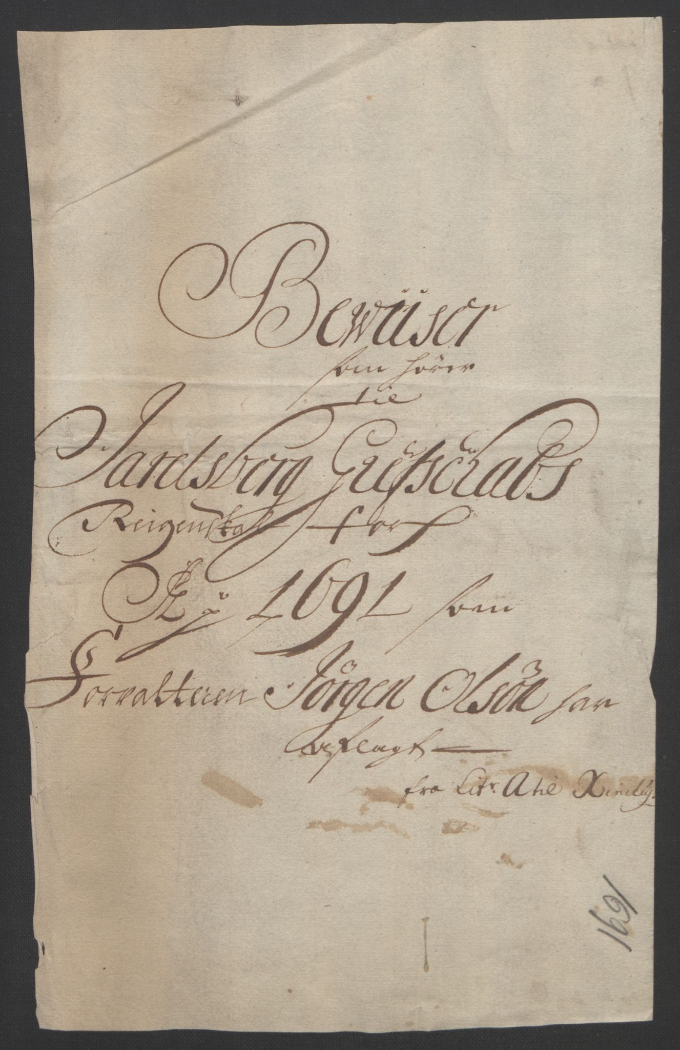 Rentekammeret inntil 1814, Reviderte regnskaper, Fogderegnskap, AV/RA-EA-4092/R32/L1864: Fogderegnskap Jarlsberg grevskap, 1691, p. 451