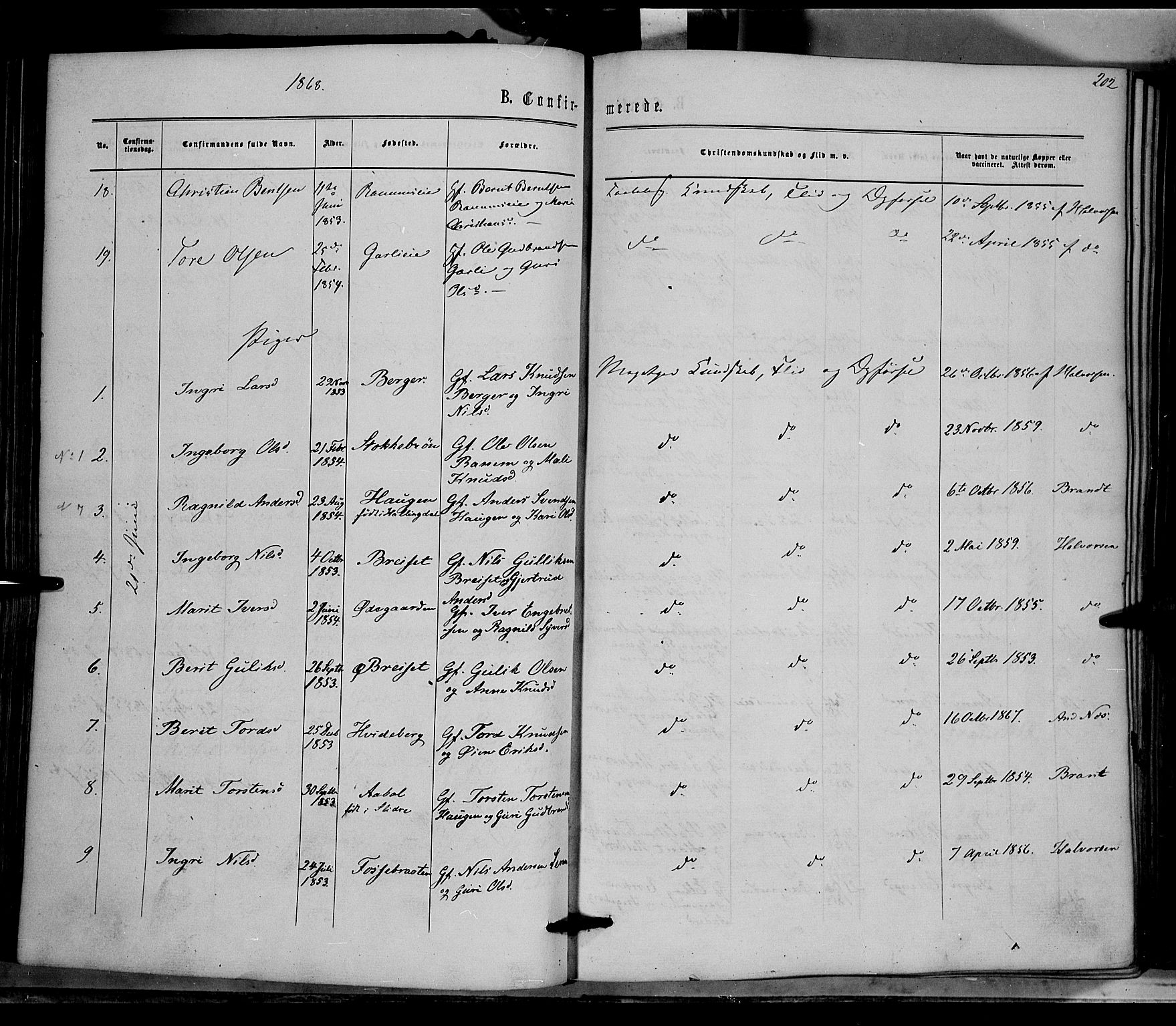 Nord-Aurdal prestekontor, AV/SAH-PREST-132/H/Ha/Haa/L0008: Parish register (official) no. 8, 1863-1875, p. 202