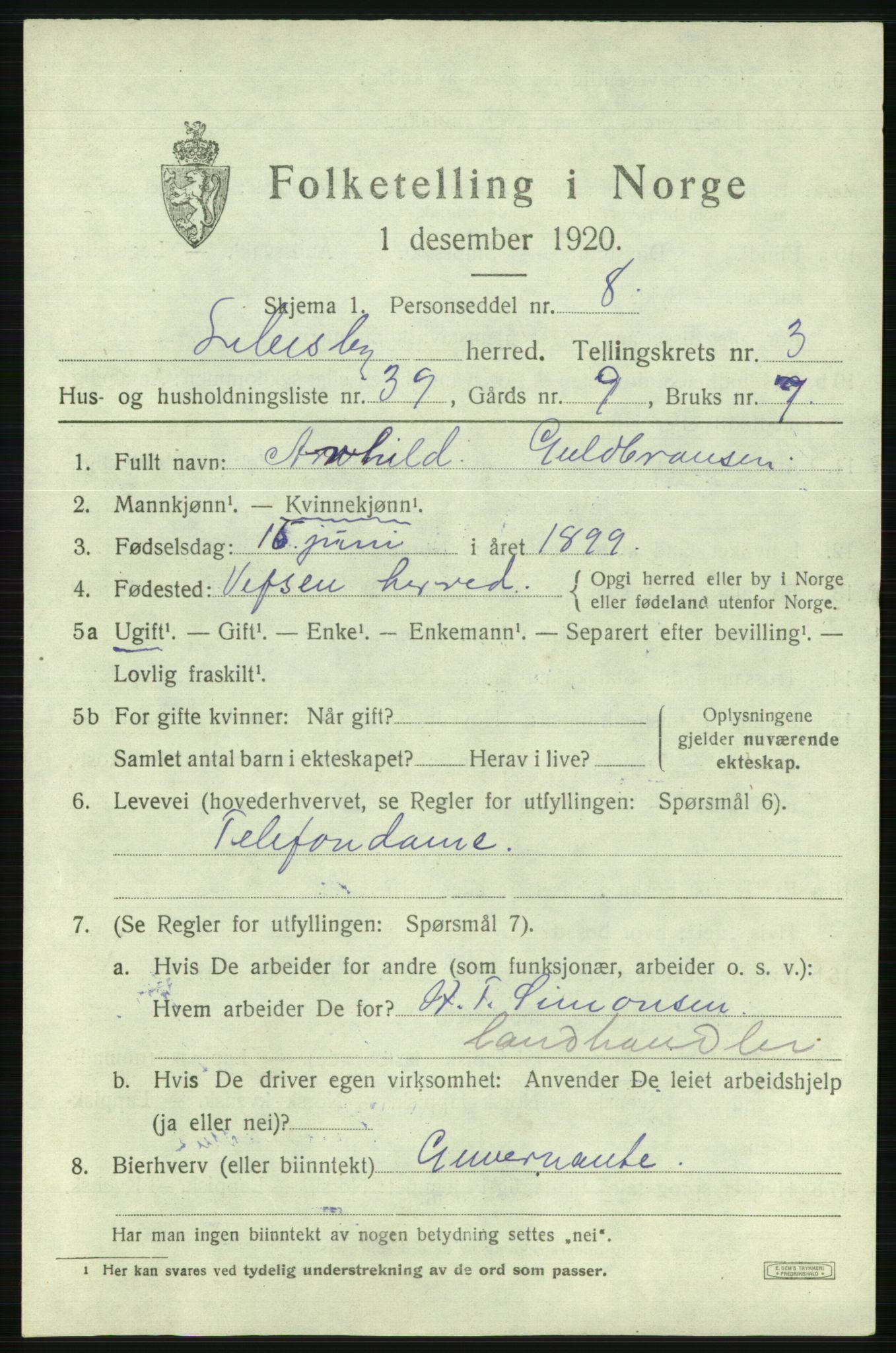 SATØ, 1920 census for Lebesby, 1920, p. 1625