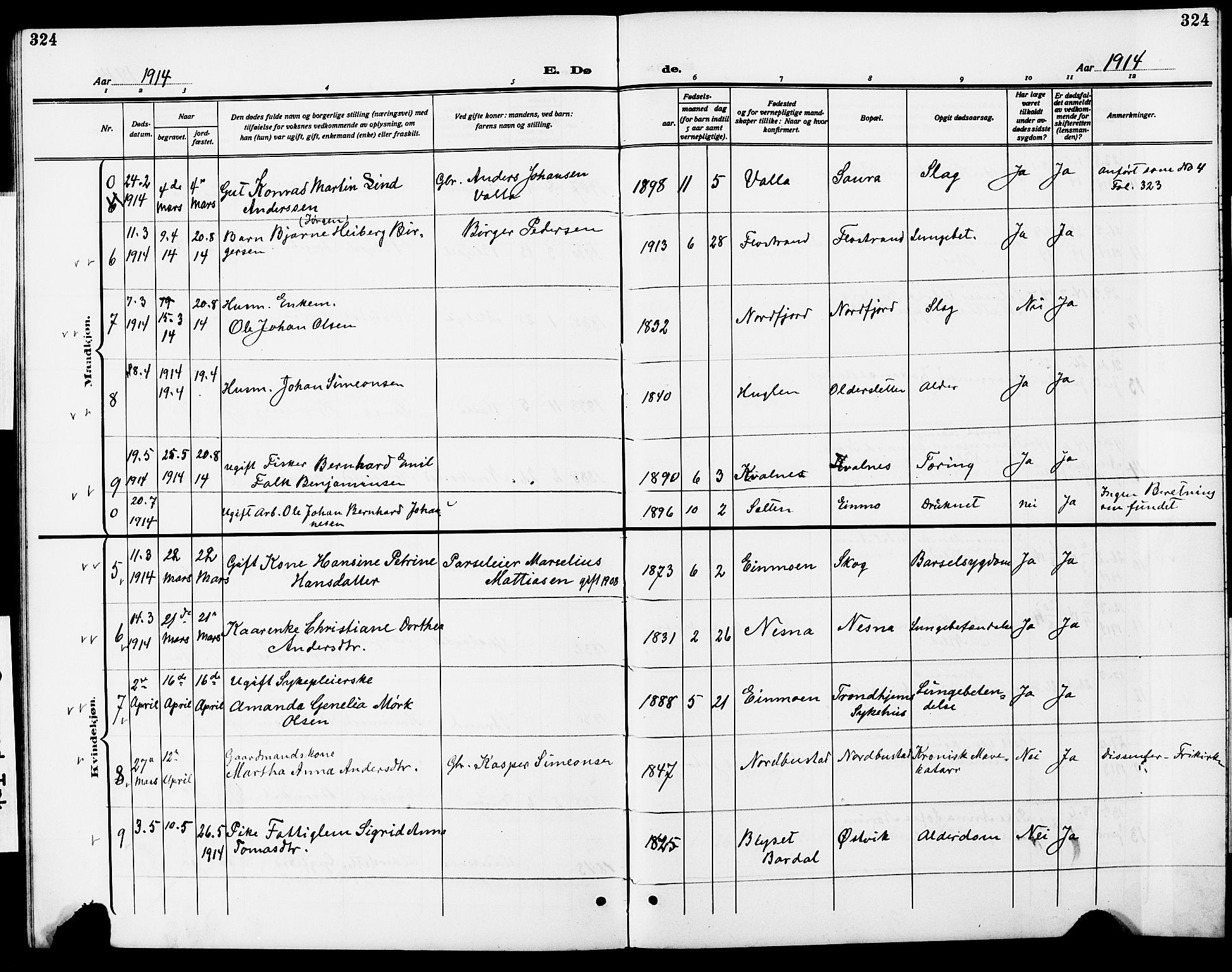 Ministerialprotokoller, klokkerbøker og fødselsregistre - Nordland, AV/SAT-A-1459/838/L0560: Parish register (copy) no. 838C07, 1910-1928, p. 324