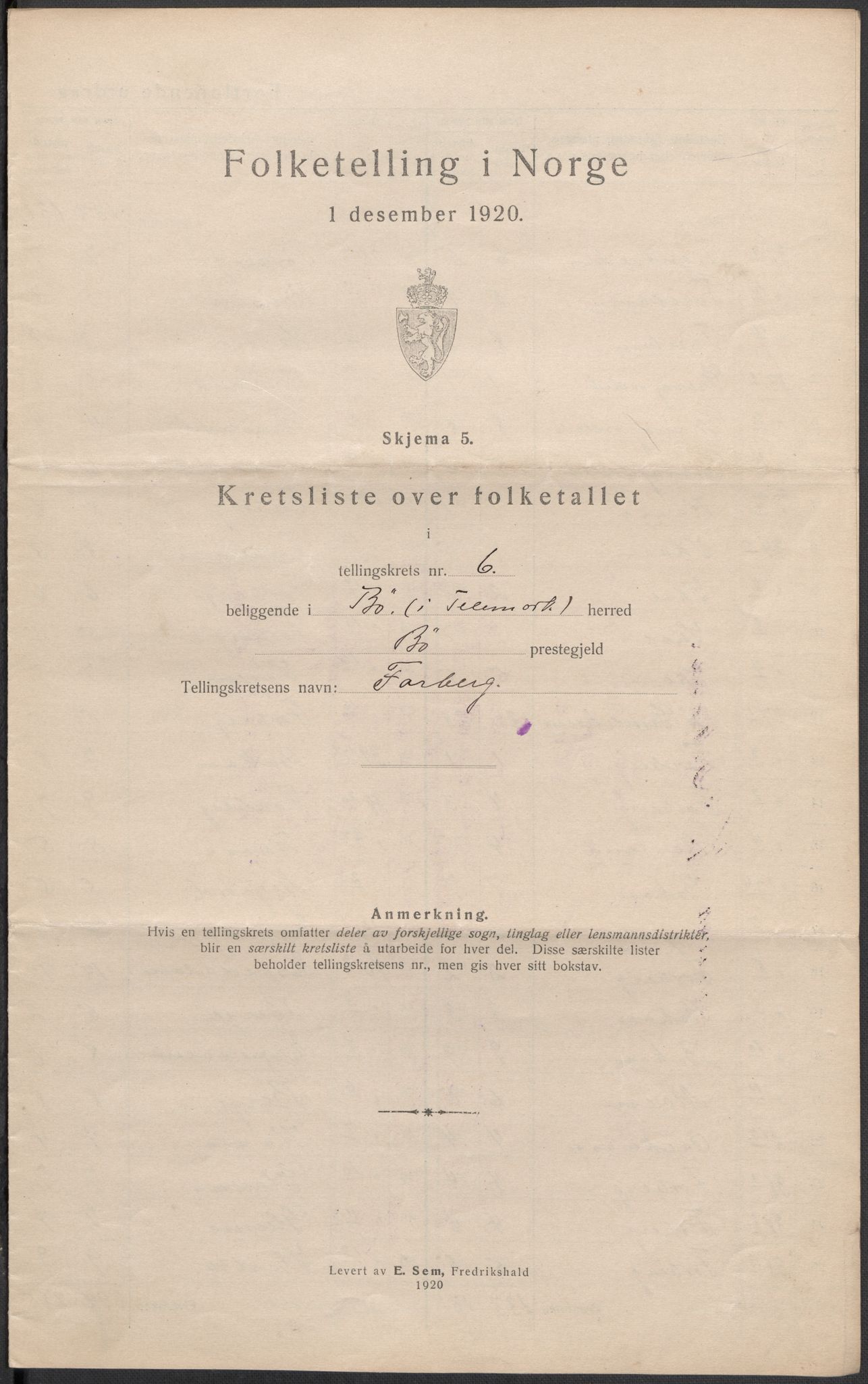 SAKO, 1920 census for Bø (Telemark), 1920, p. 20