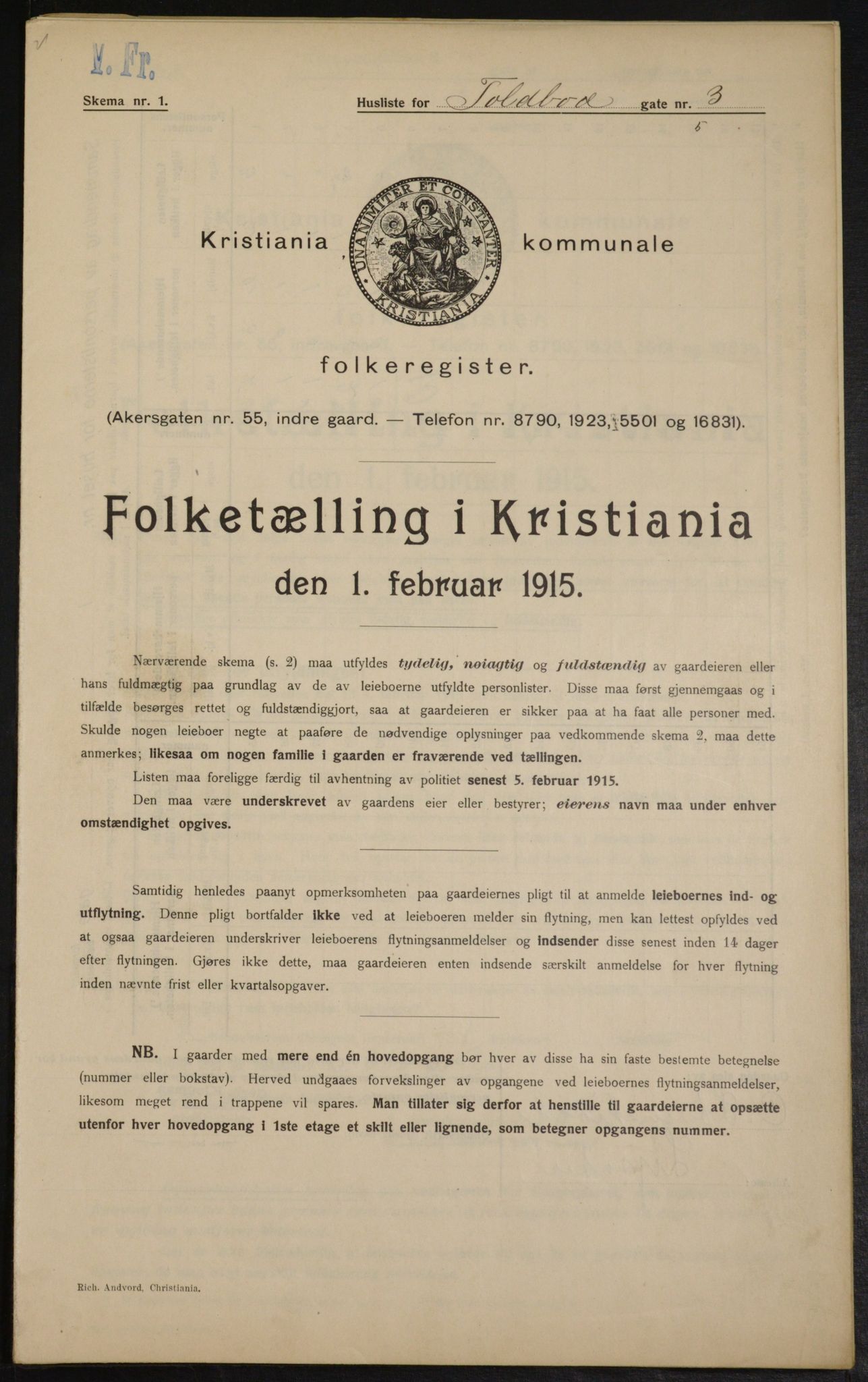 OBA, Municipal Census 1915 for Kristiania, 1915, p. 113505