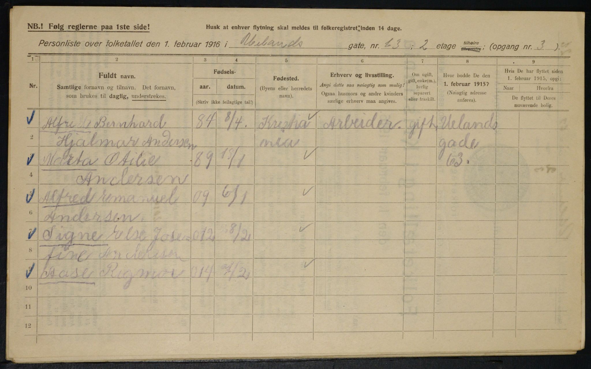 OBA, Municipal Census 1916 for Kristiania, 1916, p. 122113