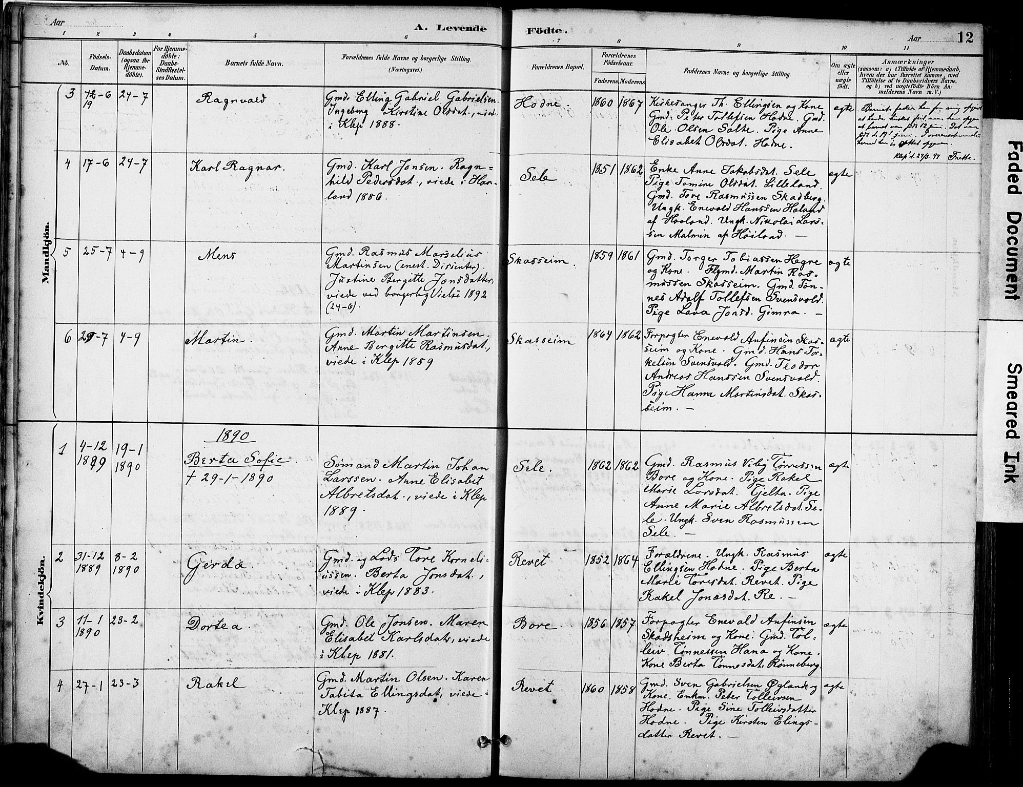 Klepp sokneprestkontor, SAST/A-101803/001/3/30BA/L0008: Parish register (official) no. A 9, 1886-1919, p. 12