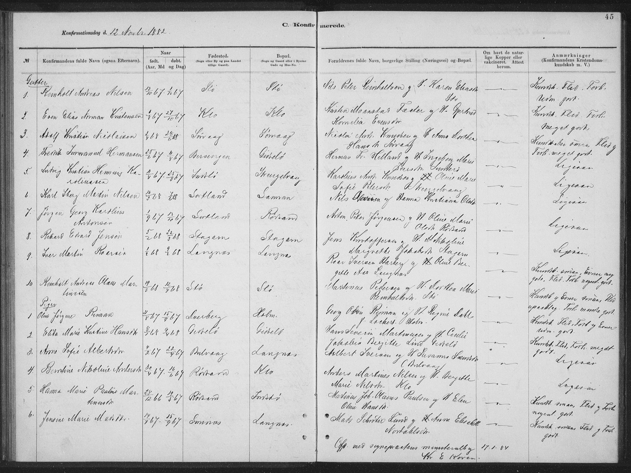 Ministerialprotokoller, klokkerbøker og fødselsregistre - Nordland, AV/SAT-A-1459/894/L1359: Parish register (copy) no. 894C02, 1877-1884, p. 45