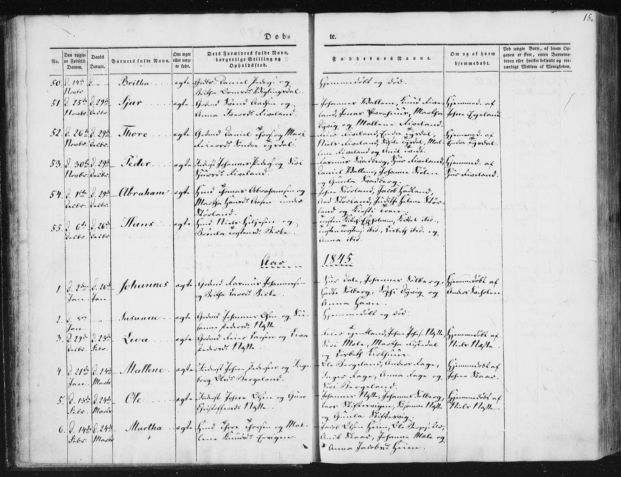 Hjelmeland sokneprestkontor, SAST/A-101843/01/IV/L0008: Parish register (official) no. A 8, 1842-1861, p. 15