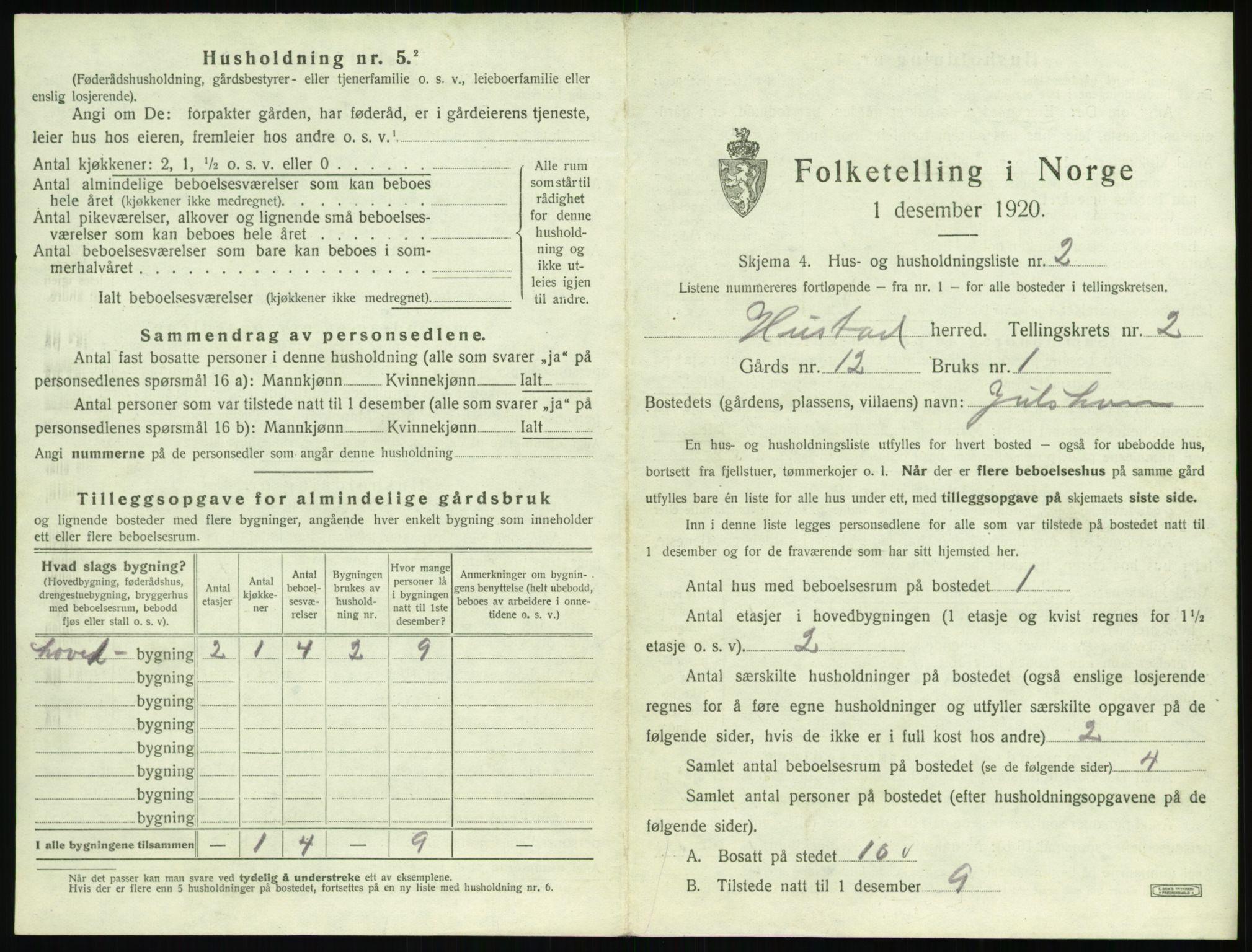 SAT, 1920 census for Hustad, 1920, p. 157