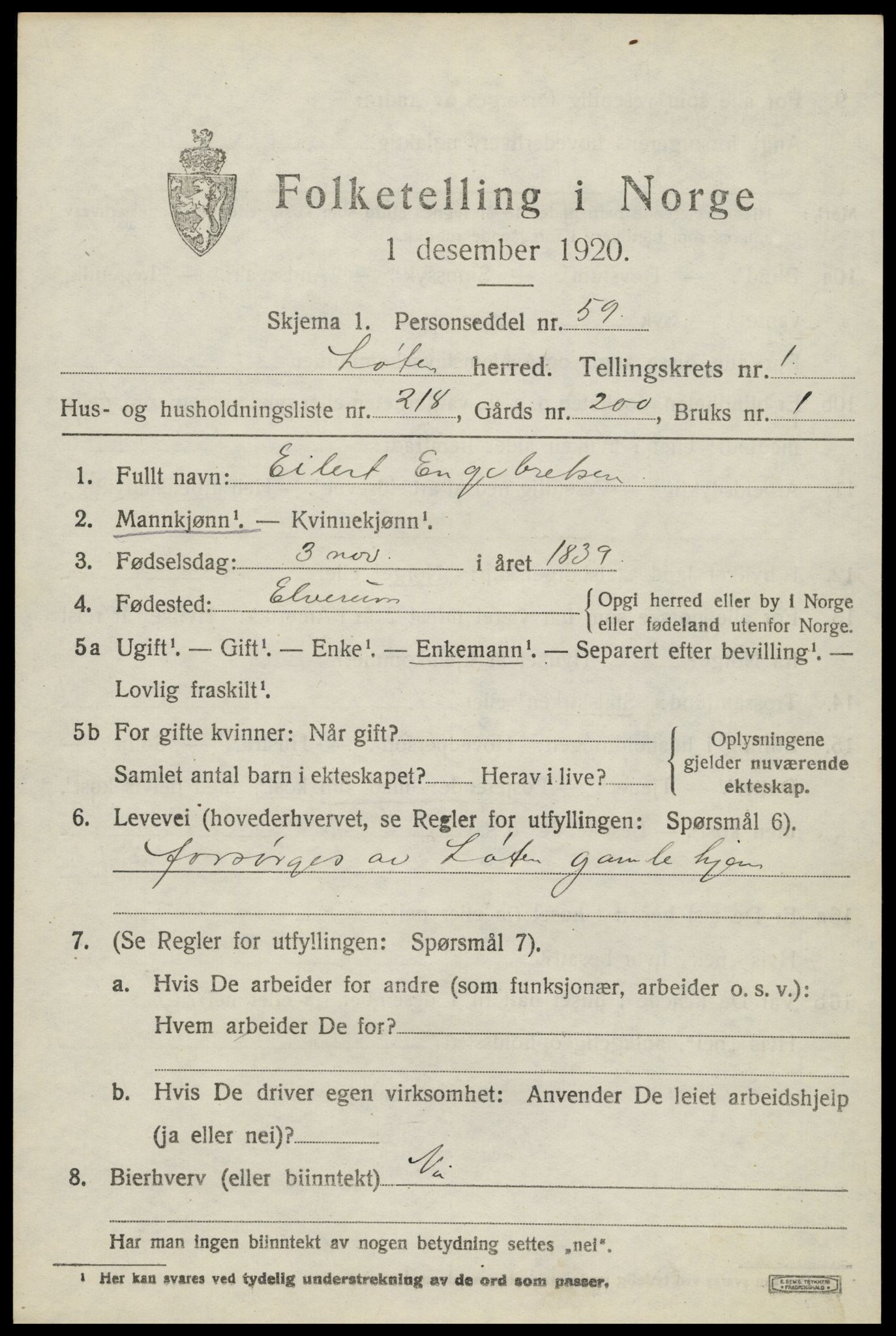 SAH, 1920 census for Løten, 1920, p. 4949