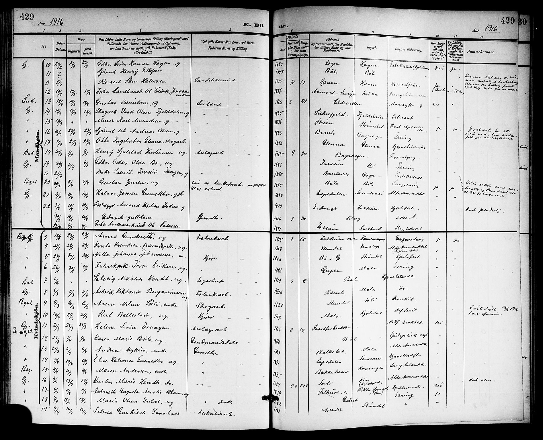 Gjerpen kirkebøker, SAKO/A-265/G/Ga/L0003: Parish register (copy) no. I 3, 1901-1919, p. 429
