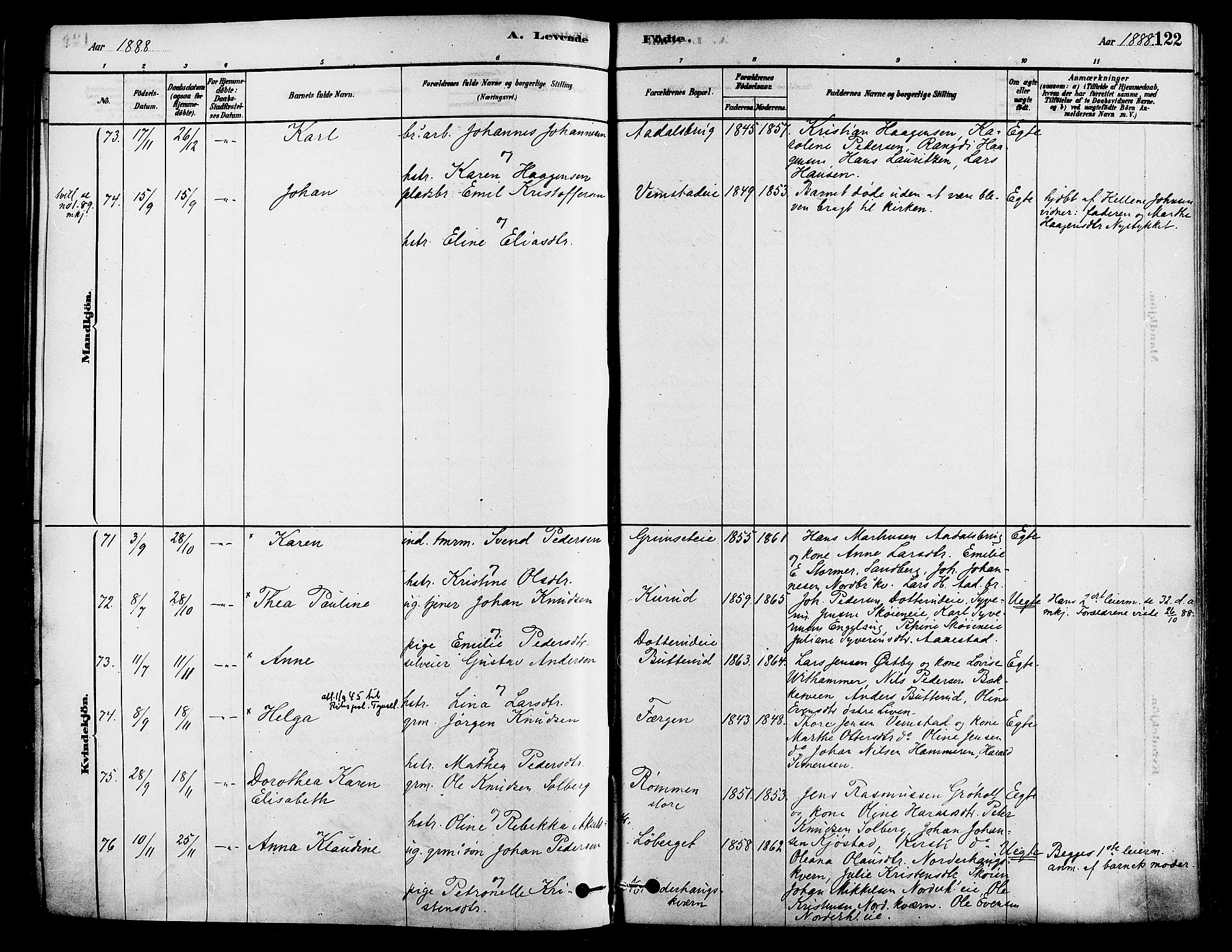 Løten prestekontor, AV/SAH-PREST-022/K/Ka/L0009: Parish register (official) no. 9, 1878-1891, p. 122