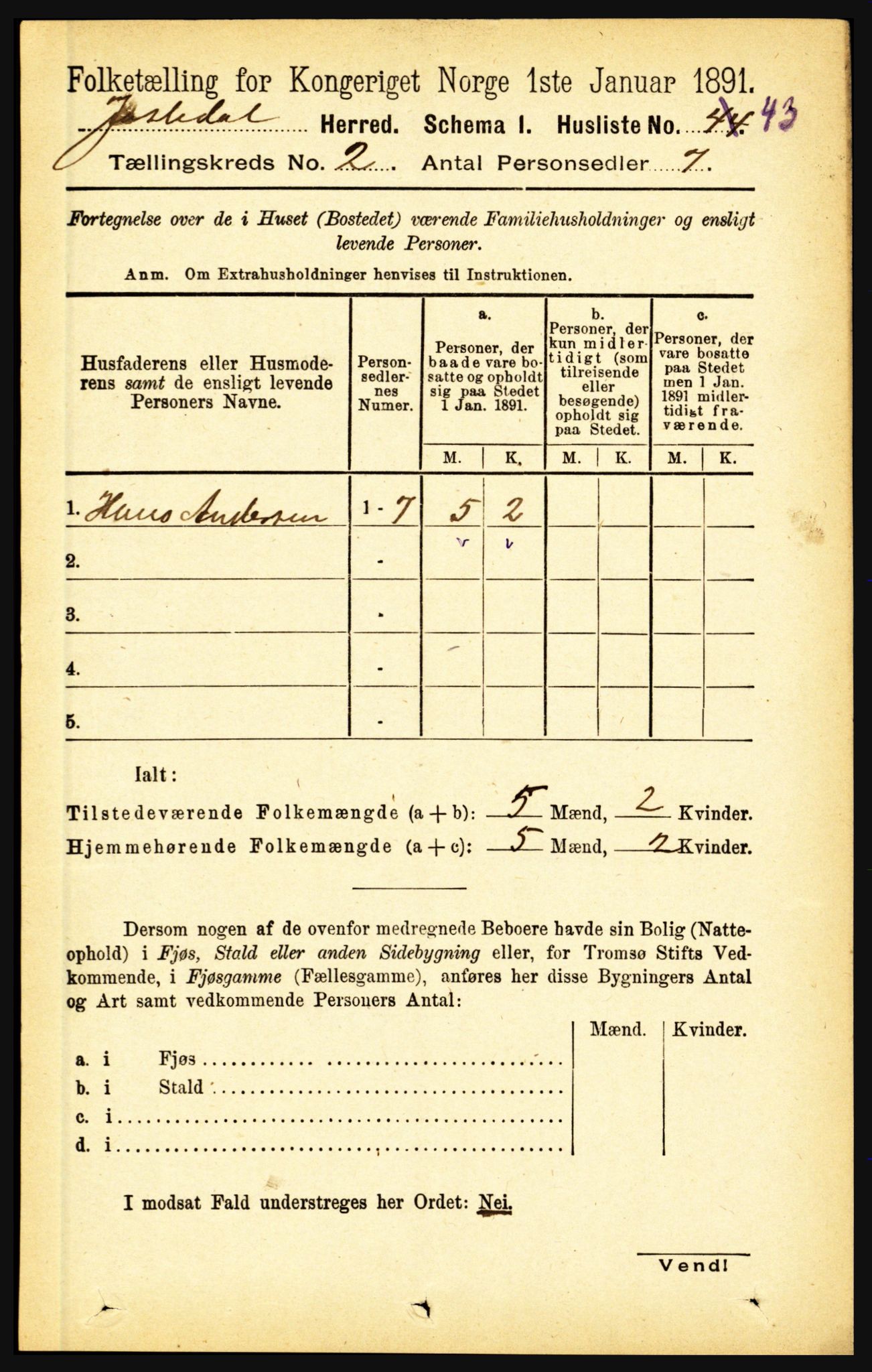 RA, 1891 census for 1427 Jostedal, 1891, p. 494