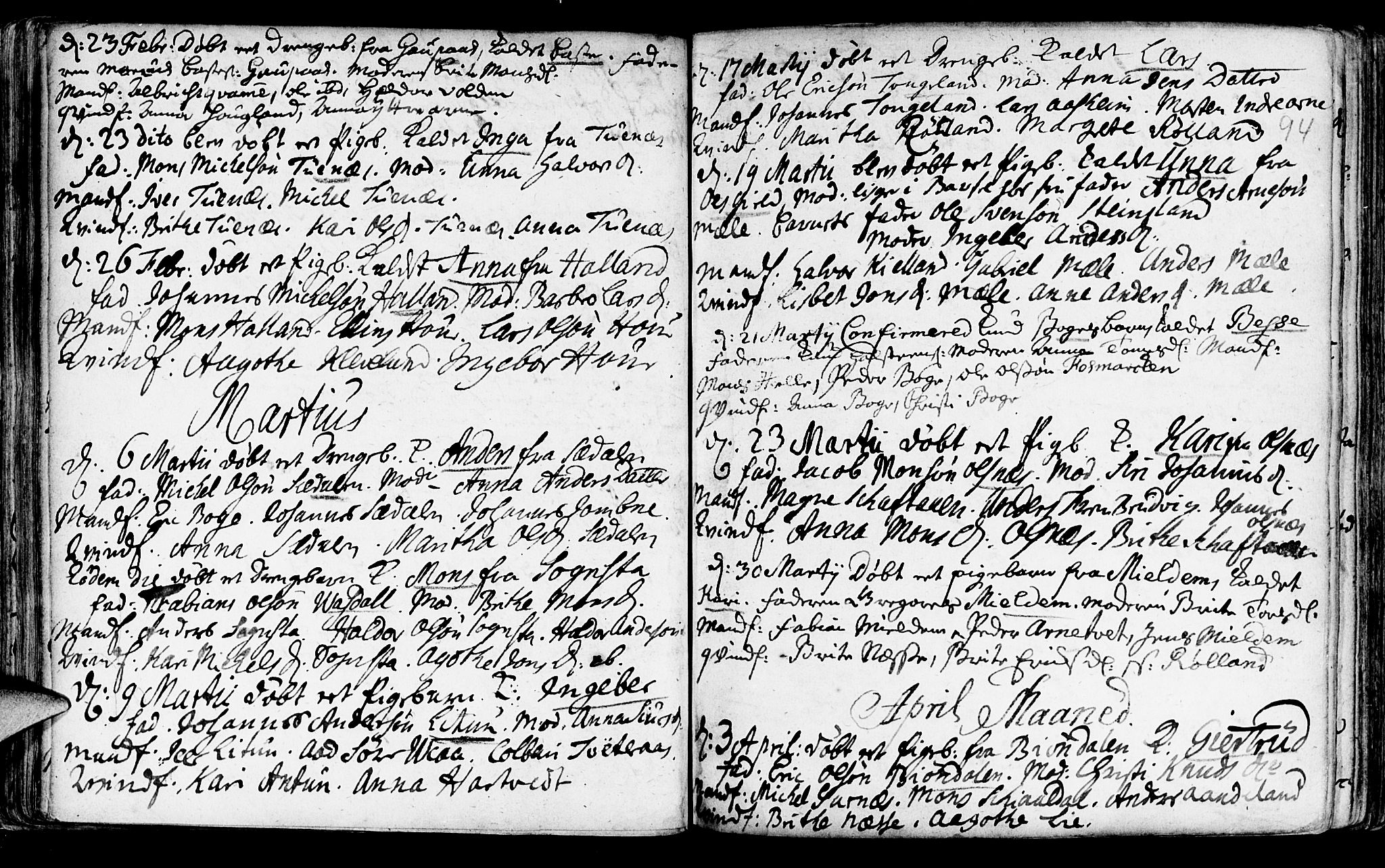 Haus sokneprestembete, SAB/A-75601/H/Haa: Parish register (official) no. A 5, 1733-1747, p. 94