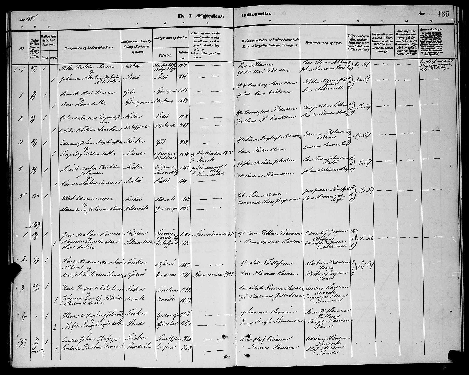 Lenvik sokneprestembete, SATØ/S-1310/H/Ha/Hab/L0021klokker: Parish register (copy) no. 21, 1884-1900, p. 135