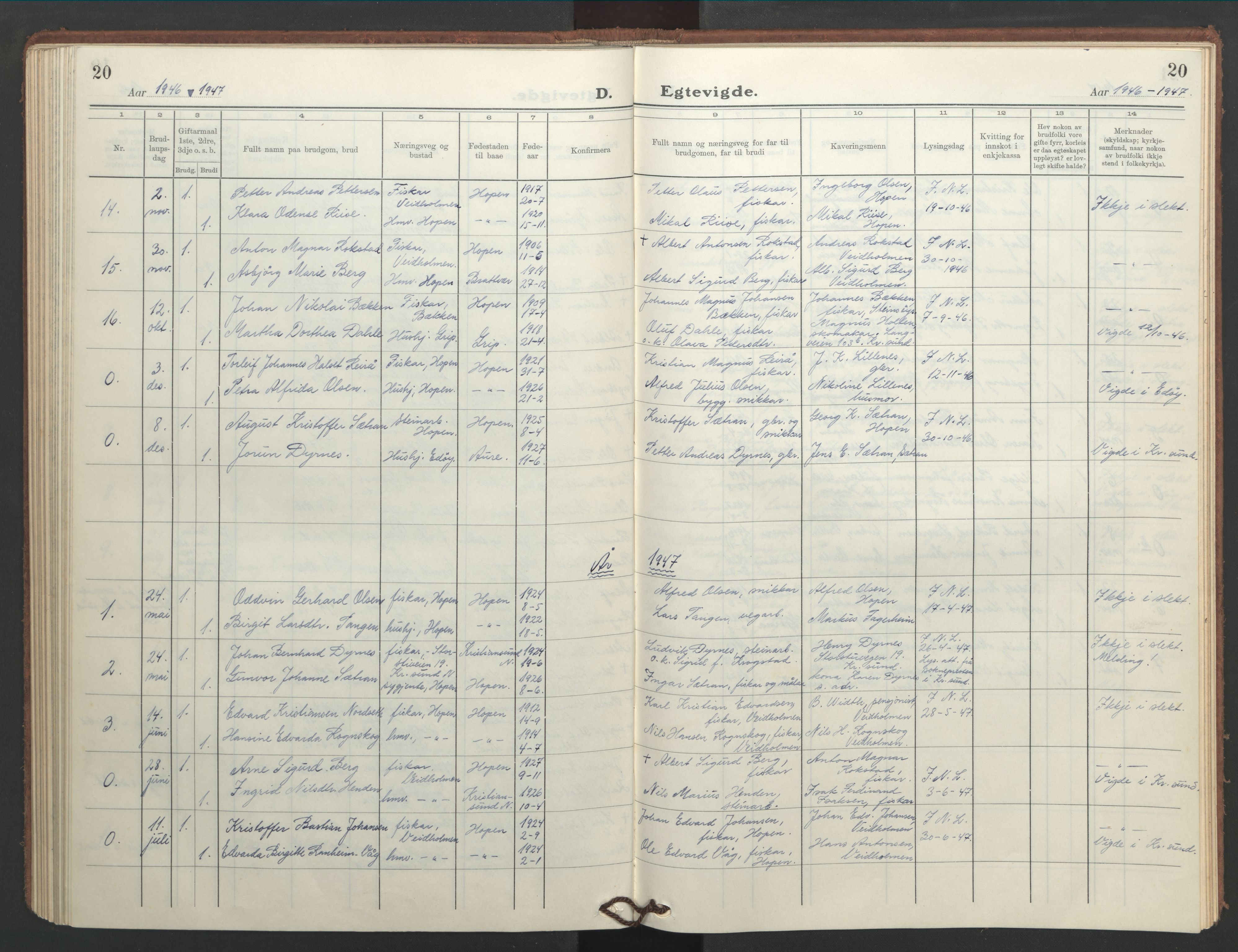 Ministerialprotokoller, klokkerbøker og fødselsregistre - Møre og Romsdal, AV/SAT-A-1454/583/L0957: Parish register (copy) no. 583C02, 1926-1947, p. 20