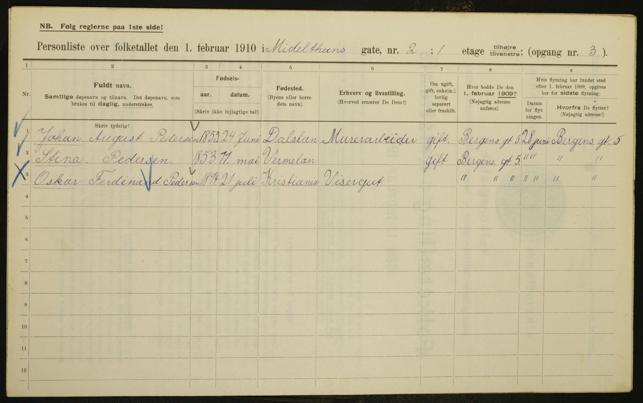 OBA, Municipal Census 1910 for Kristiania, 1910, p. 63218