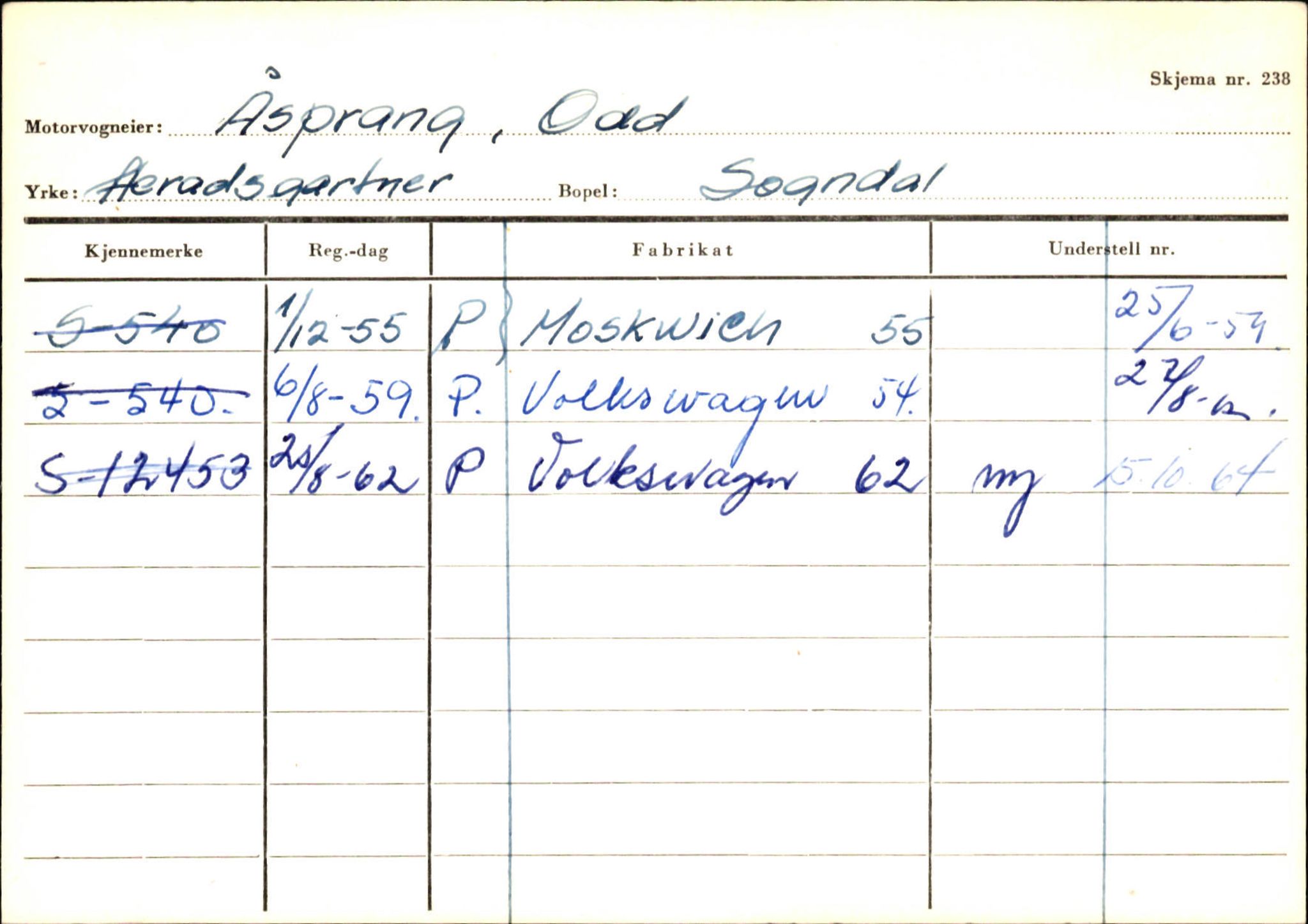 Statens vegvesen, Sogn og Fjordane vegkontor, AV/SAB-A-5301/4/F/L0125: Eigarregister Sogndal V-Å. Aurland A-Å. Fjaler A-N, 1945-1975, p. 365