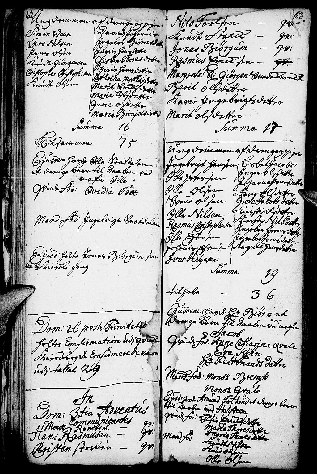 Kvikne prestekontor, SAH/PREST-064/H/Ha/Haa/L0001: Parish register (official) no. 1, 1740-1756, p. 62-63