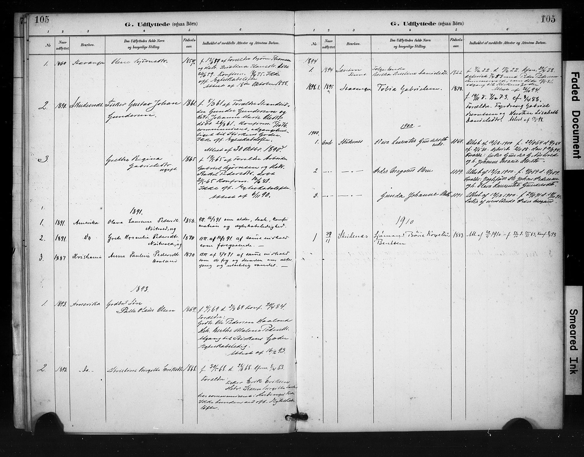 Rennesøy sokneprestkontor, SAST/A -101827/H/Ha/Haa/L0013: Parish register (official) no. A 12, 1888-1916, p. 105