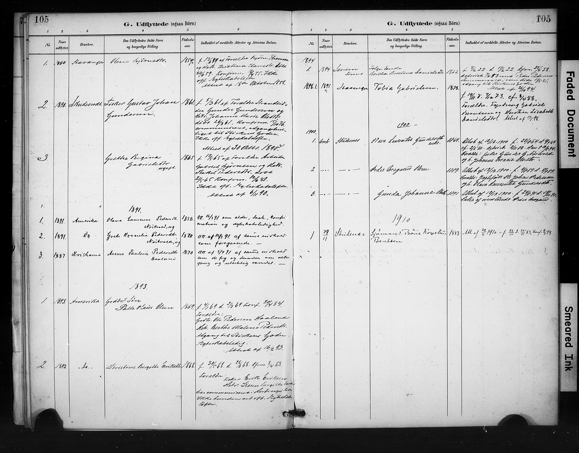 Rennesøy sokneprestkontor, AV/SAST-A -101827/H/Ha/Haa/L0013: Parish register (official) no. A 12, 1888-1916, p. 105