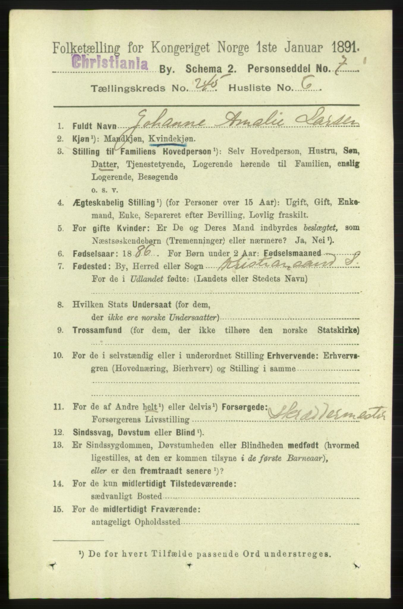 RA, 1891 census for 0301 Kristiania, 1891, p. 149425