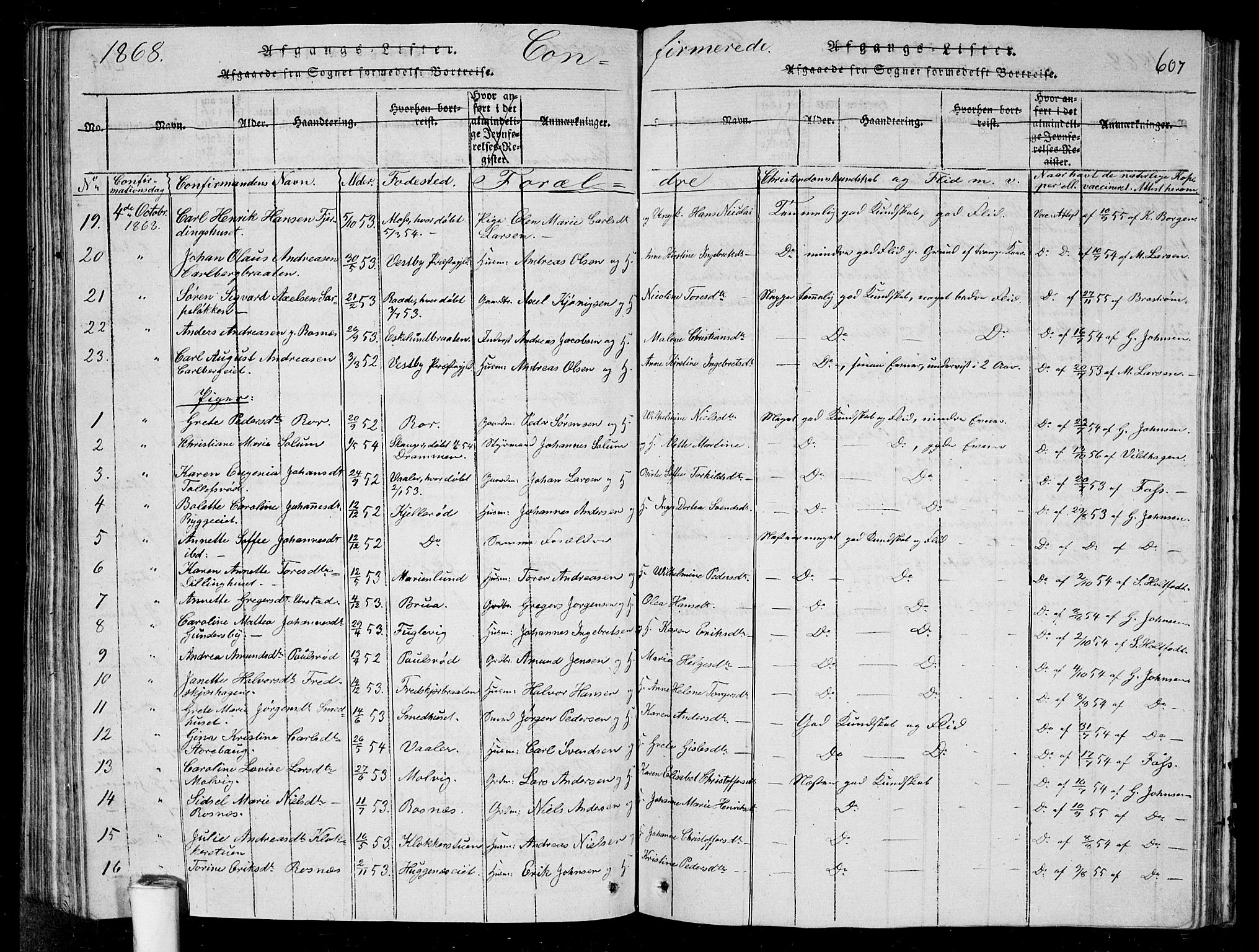 Rygge prestekontor Kirkebøker, SAO/A-10084b/G/Ga/L0001: Parish register (copy) no. 1, 1814-1871, p. 606-607