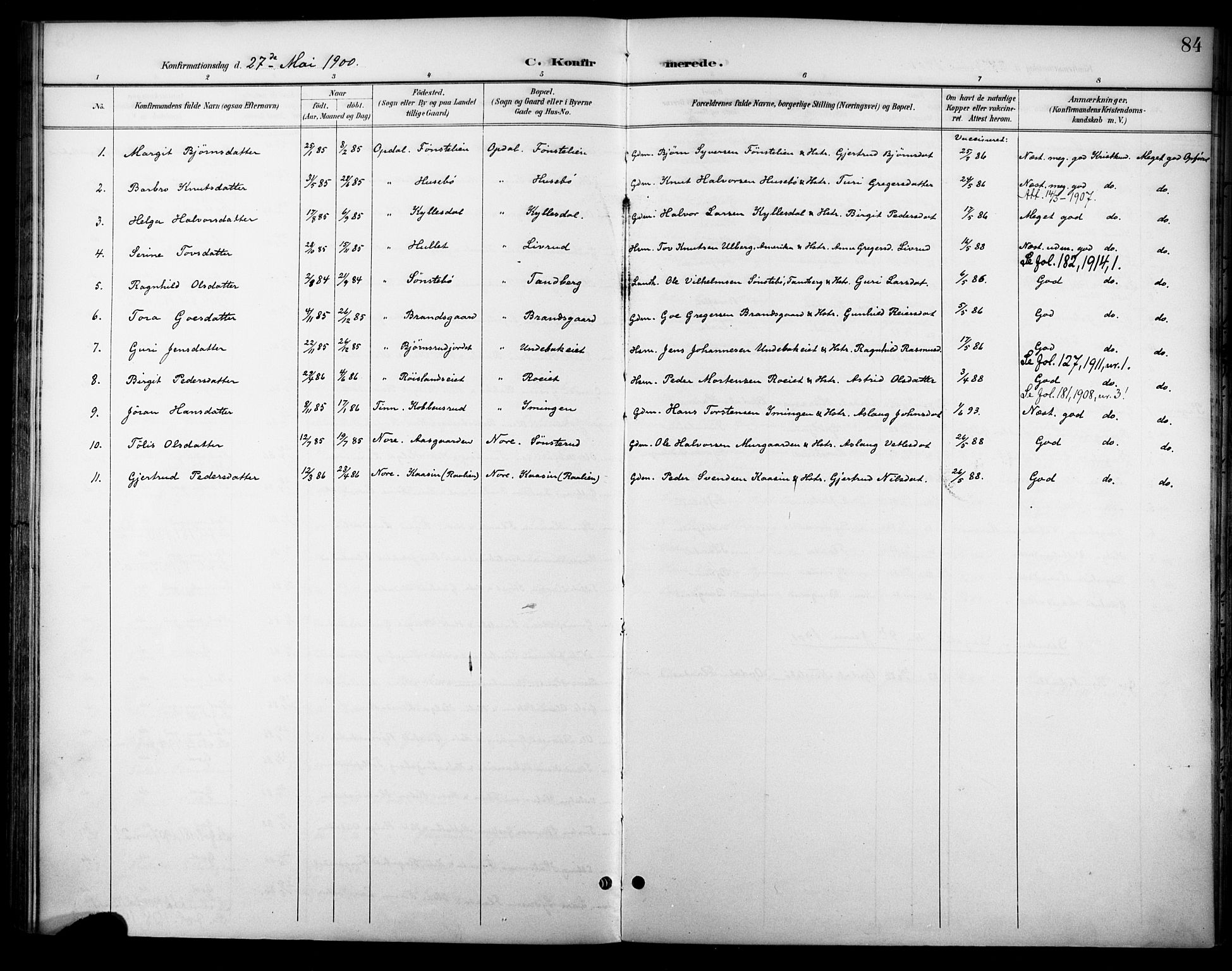 Nore kirkebøker, AV/SAKO-A-238/F/Fc/L0005: Parish register (official) no. III 5, 1898-1922, p. 84