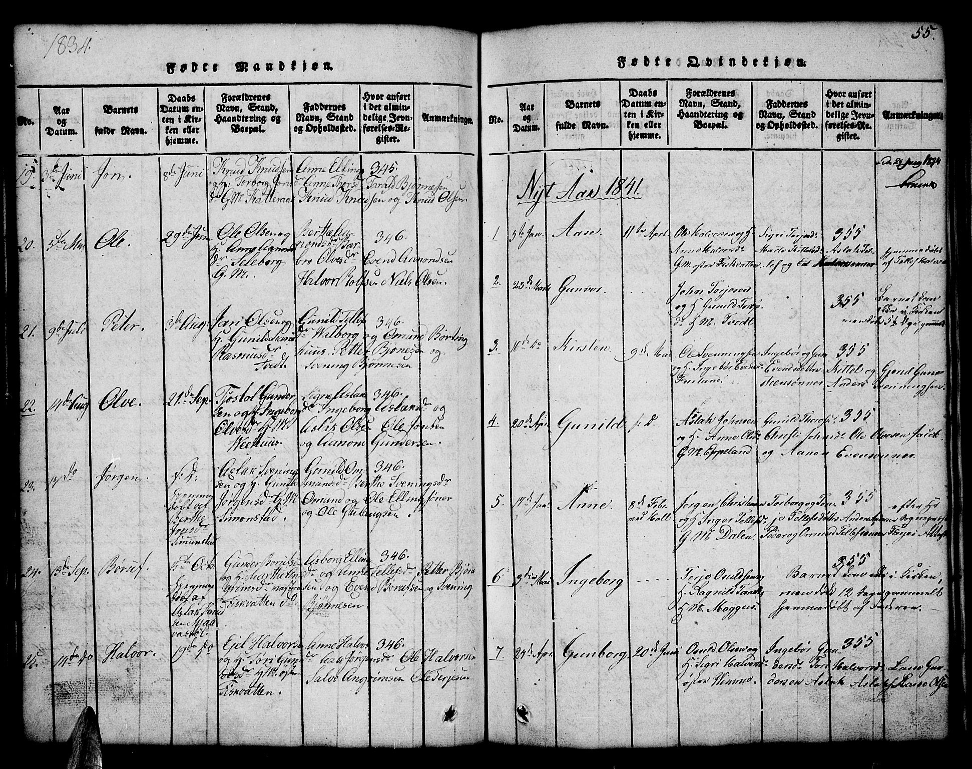 Åmli sokneprestkontor, AV/SAK-1111-0050/F/Fb/Fbc/L0001: Parish register (copy) no. B 1, 1816-1867, p. 55