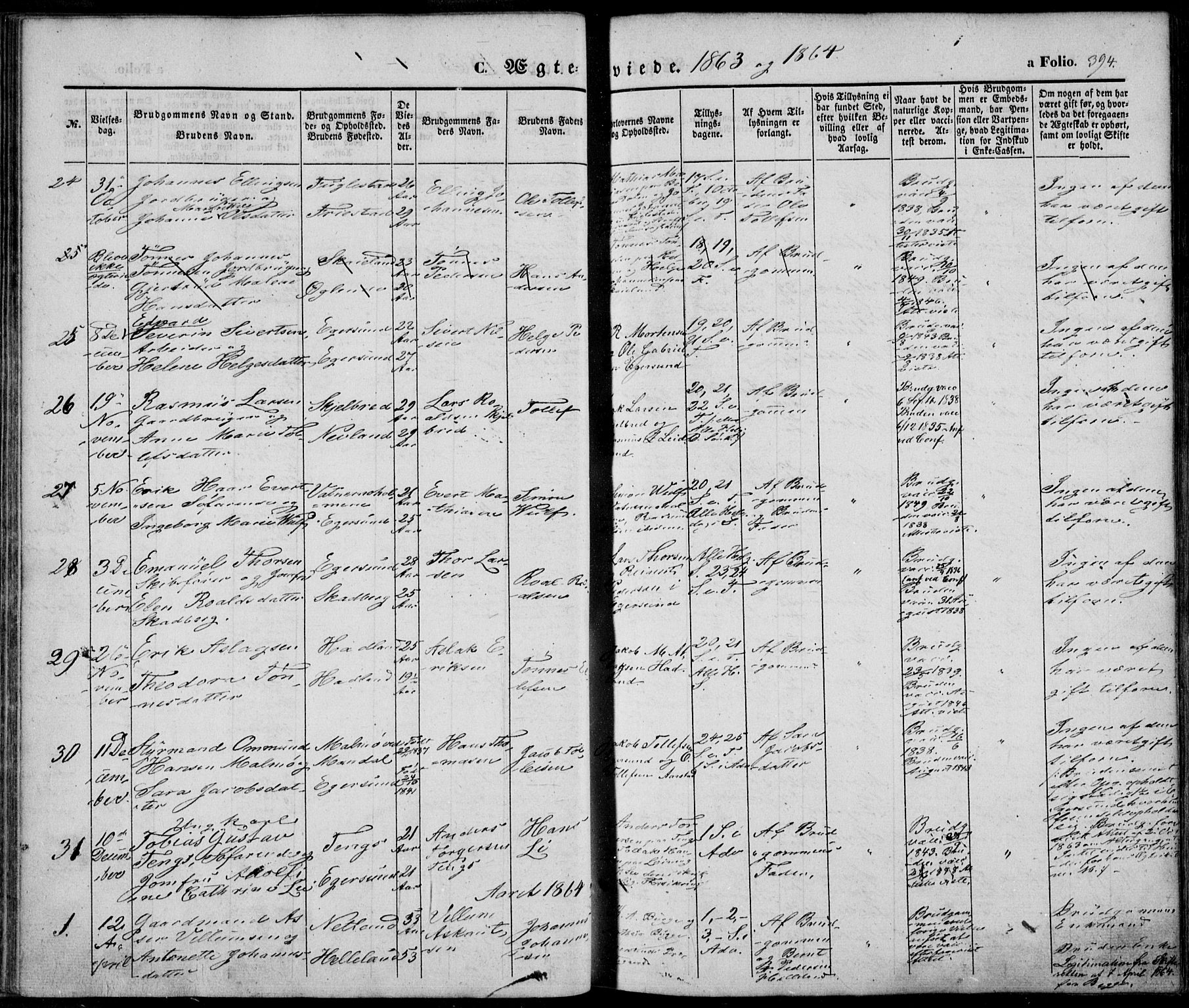 Eigersund sokneprestkontor, SAST/A-101807/S08/L0013: Parish register (official) no. A 12.2, 1850-1865, p. 394