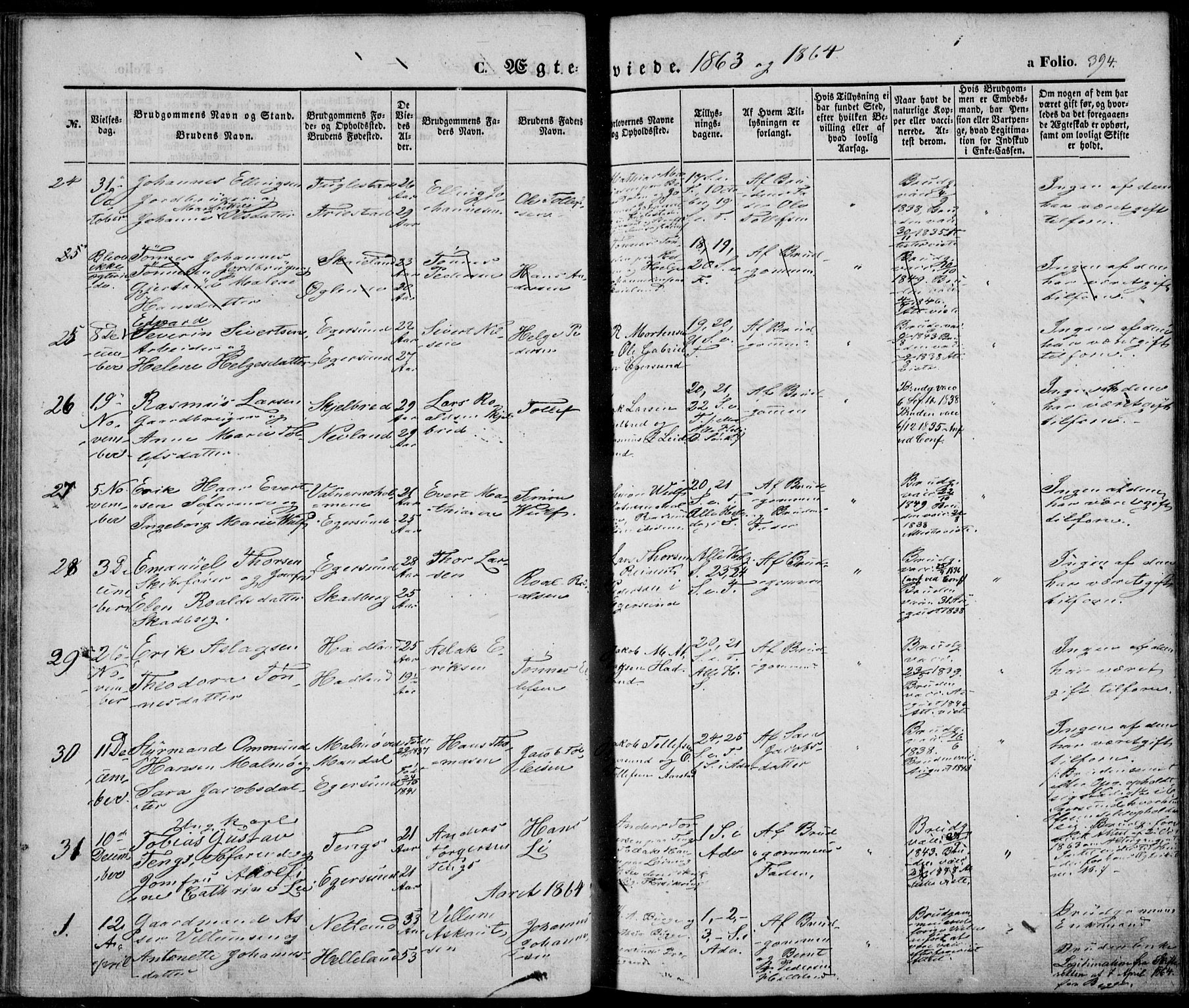 Eigersund sokneprestkontor, AV/SAST-A-101807/001/30/30BA/L0013: Parish register (official) no. A 12.2, 1850-1865, p. 394