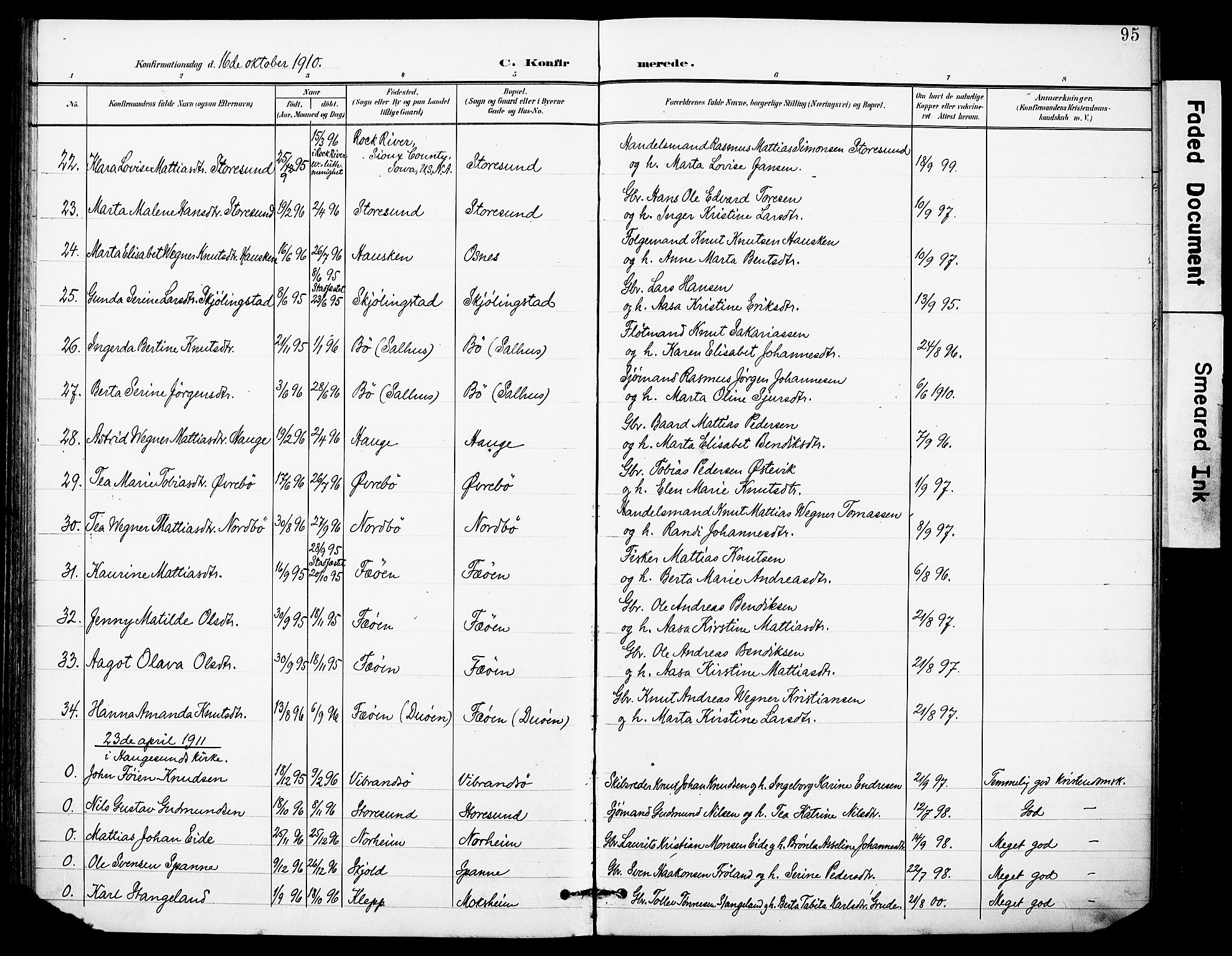 Torvastad sokneprestkontor, SAST/A -101857/H/Ha/Haa/L0017: Parish register (official) no. A 16, 1899-1911, p. 95