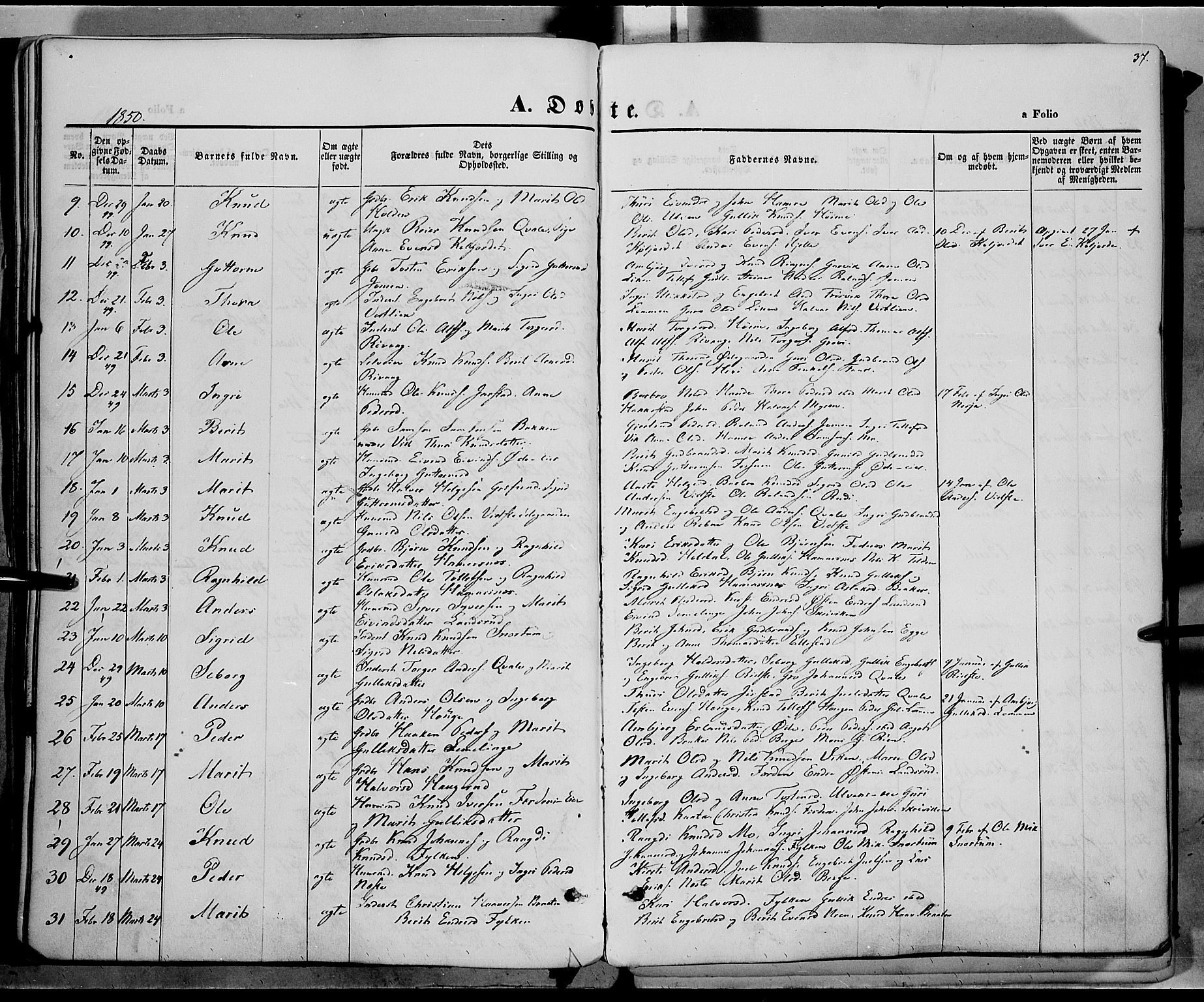 Vestre Slidre prestekontor, SAH/PREST-136/H/Ha/Haa/L0001: Parish register (official) no. 1, 1844-1855, p. 37
