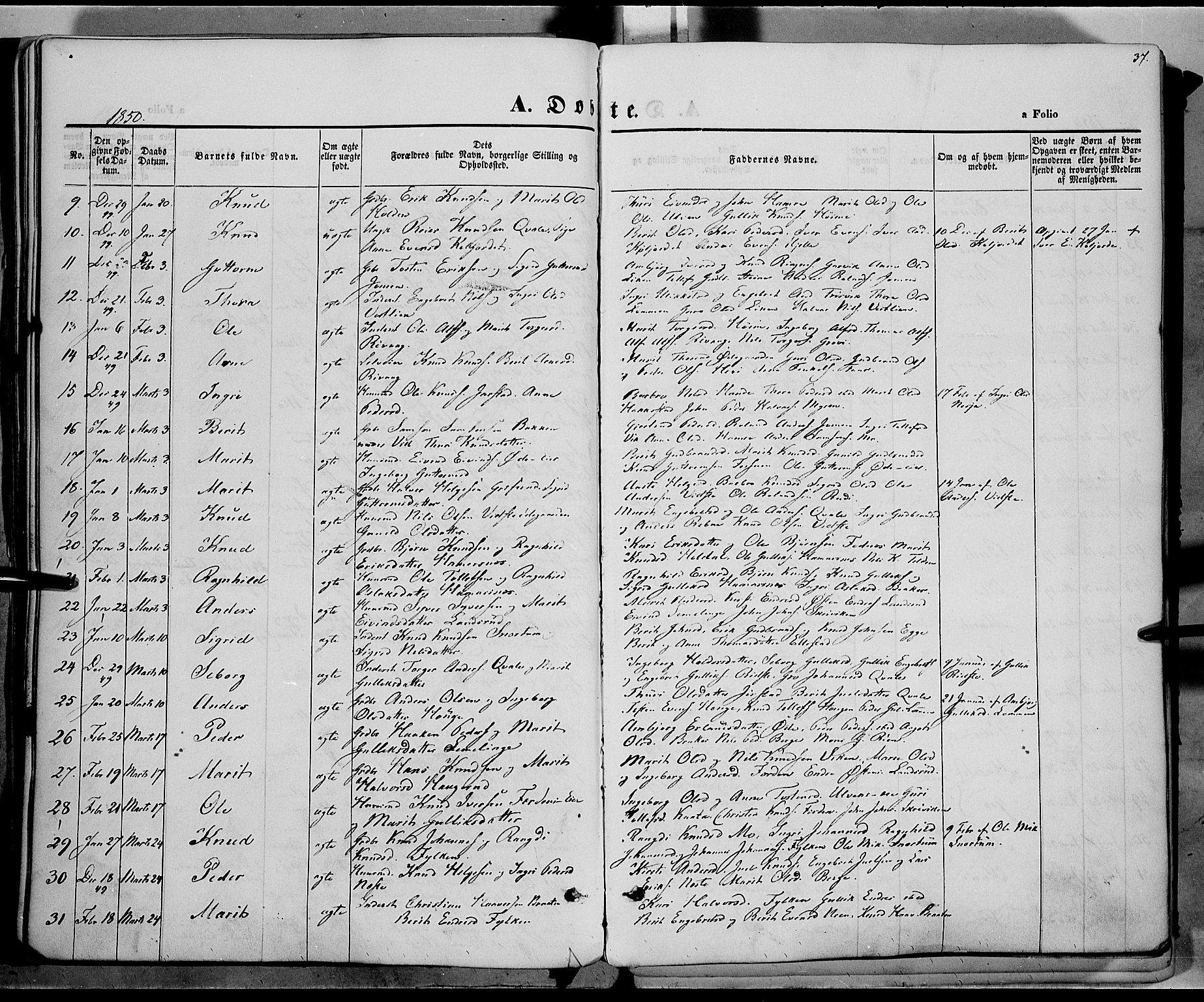 Vestre Slidre prestekontor, AV/SAH-PREST-136/H/Ha/Haa/L0001: Parish register (official) no. 1, 1844-1855, p. 37