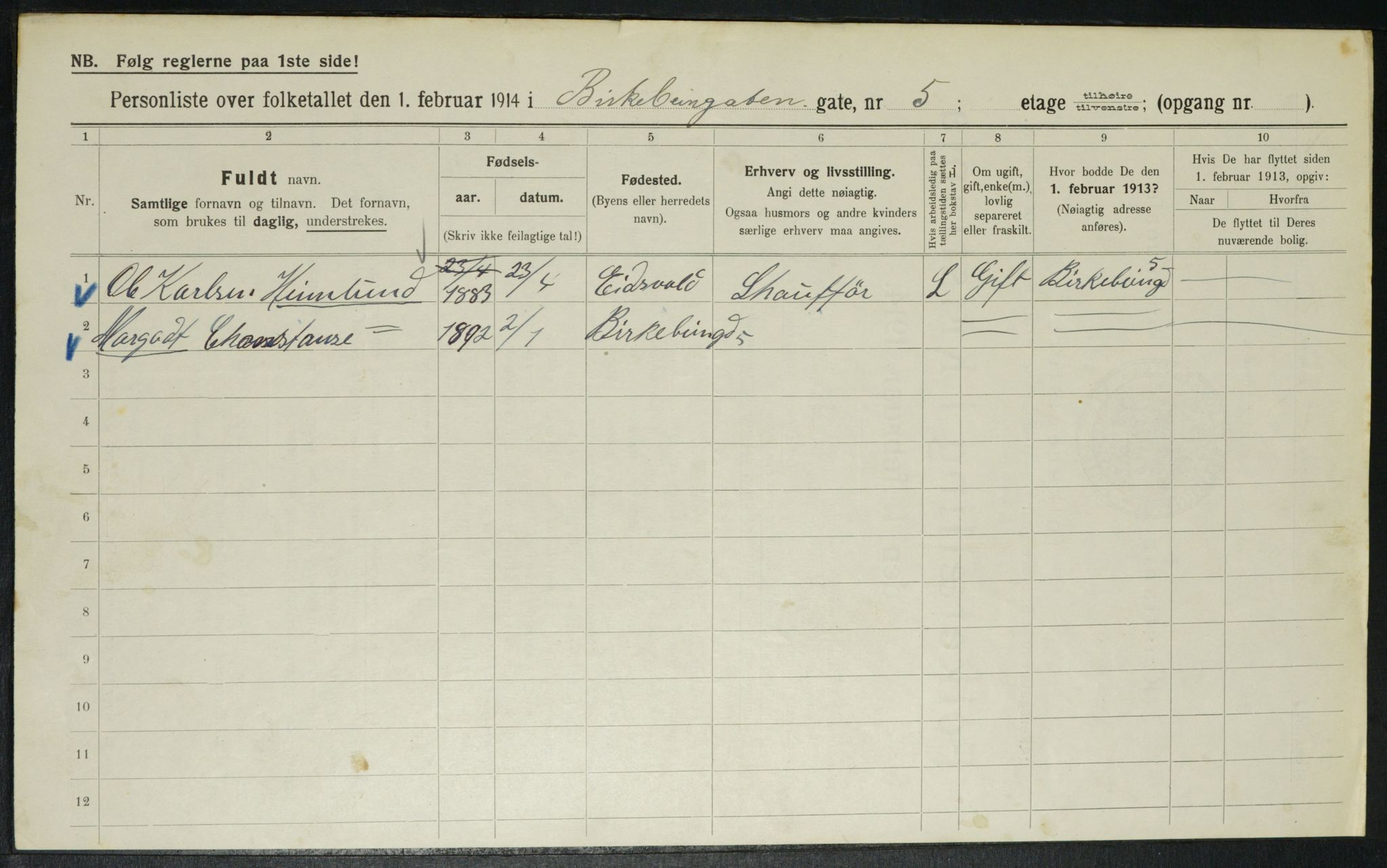 OBA, Municipal Census 1914 for Kristiania, 1914, p. 4937