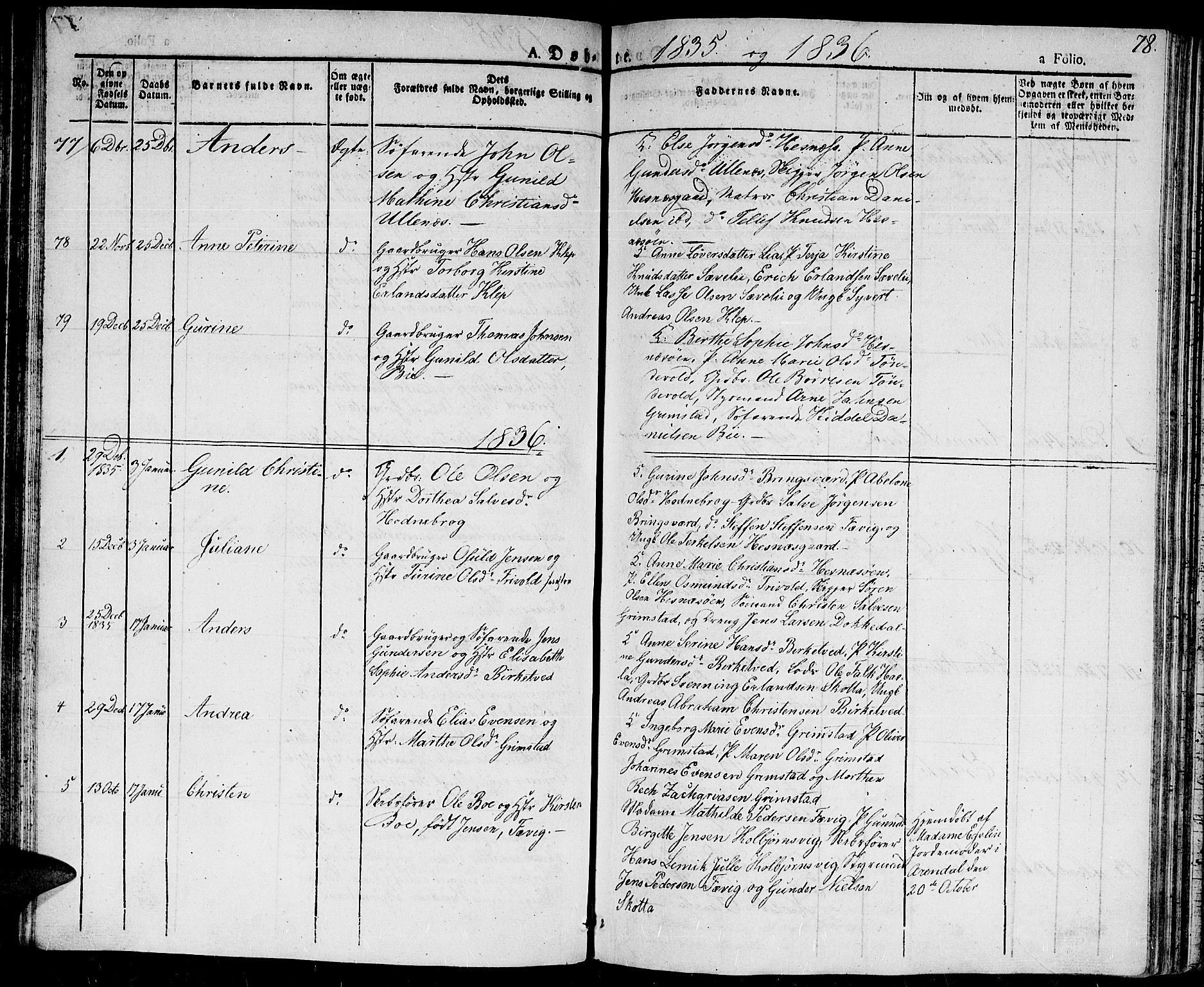Fjære sokneprestkontor, SAK/1111-0011/F/Fa/L0002: Parish register (official) no. A 2, 1827-1839, p. 78